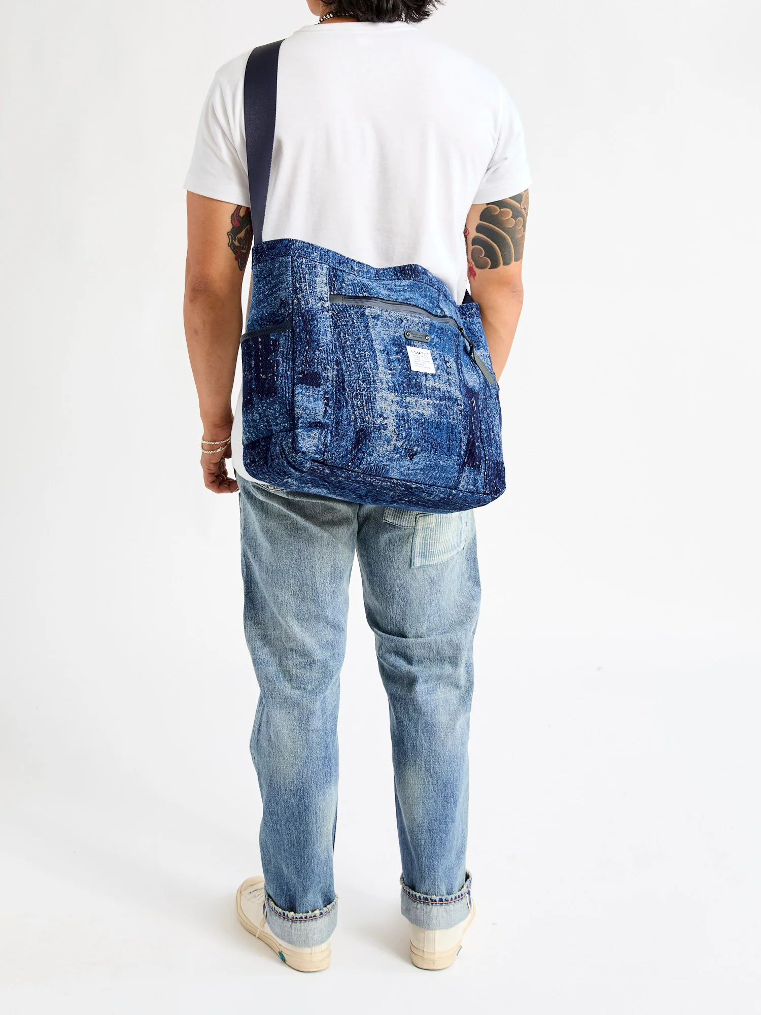 FDMTL x Master-Piece Boro Jacquard Shoulder Bag in Indigo - Image 11