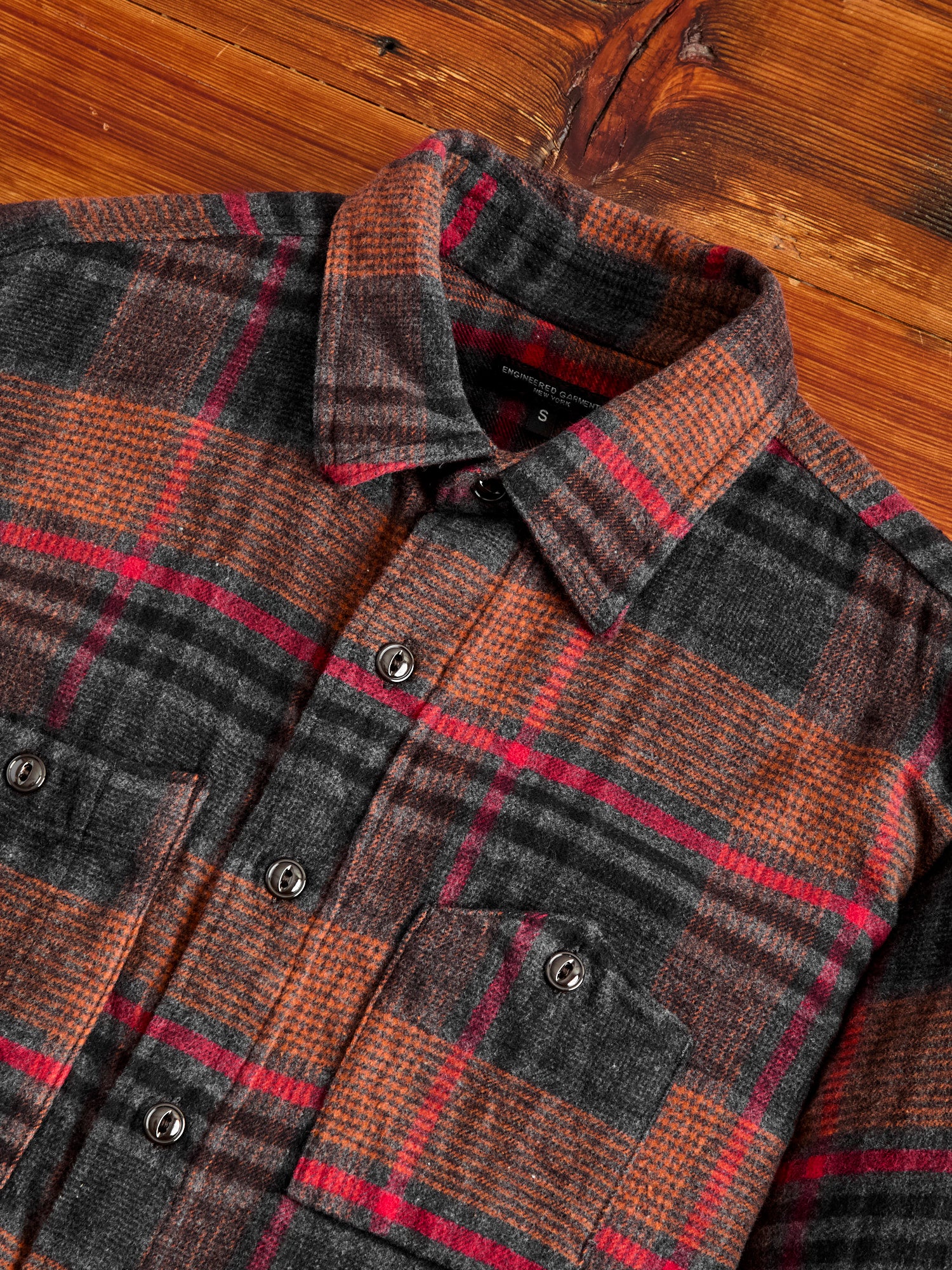 Flannel Work Shirt in Orange Red Plaid - Image 3