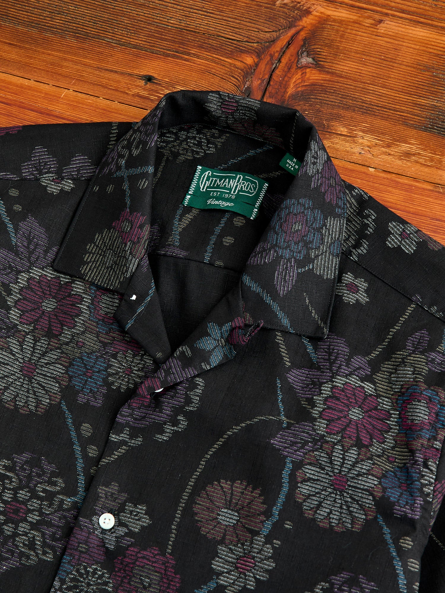 Bark Cloth Camp Shirt in Black Floral - Image 3
