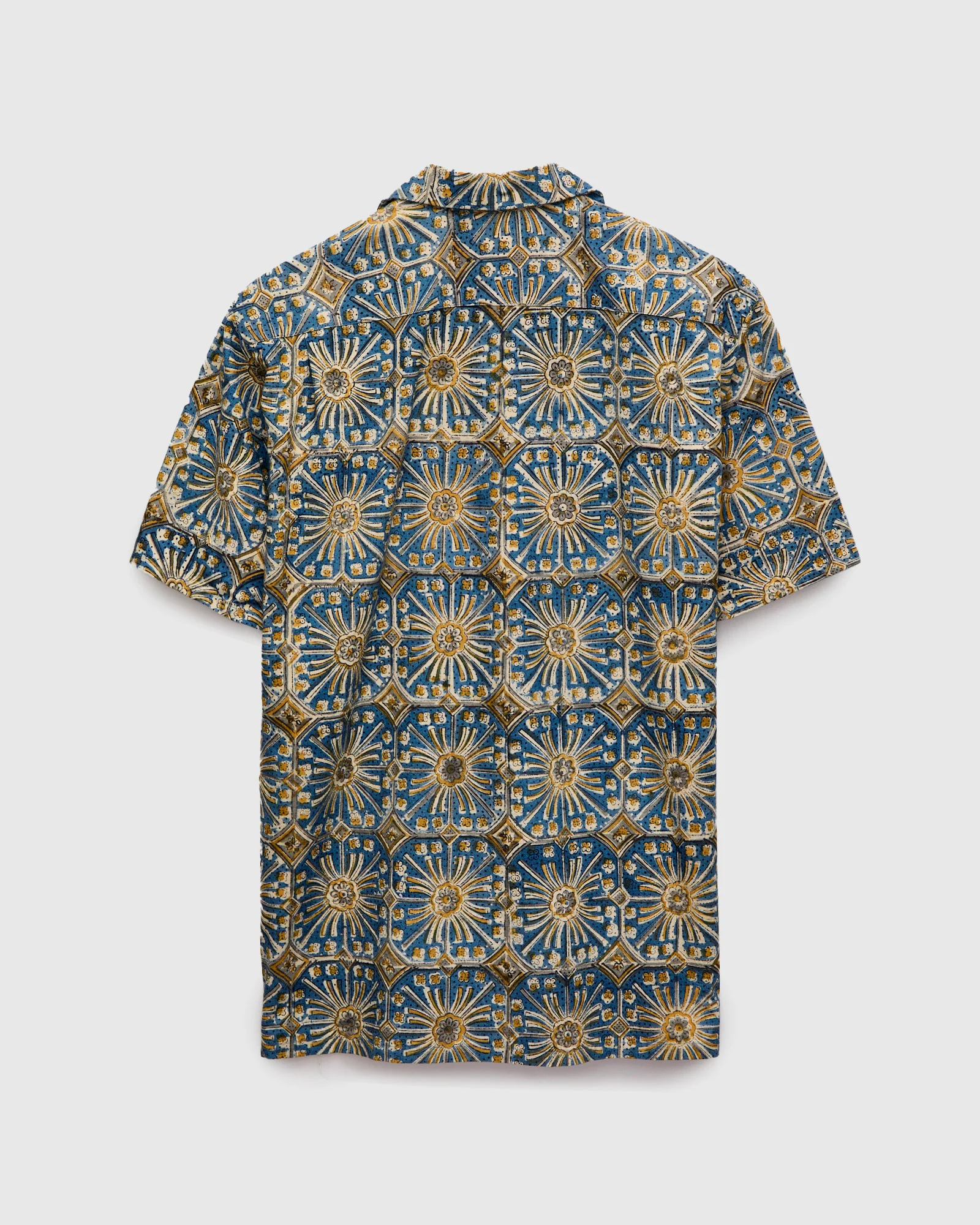 Floral Stamp Block Print Open Collar Shirt in Yellow - Image 2