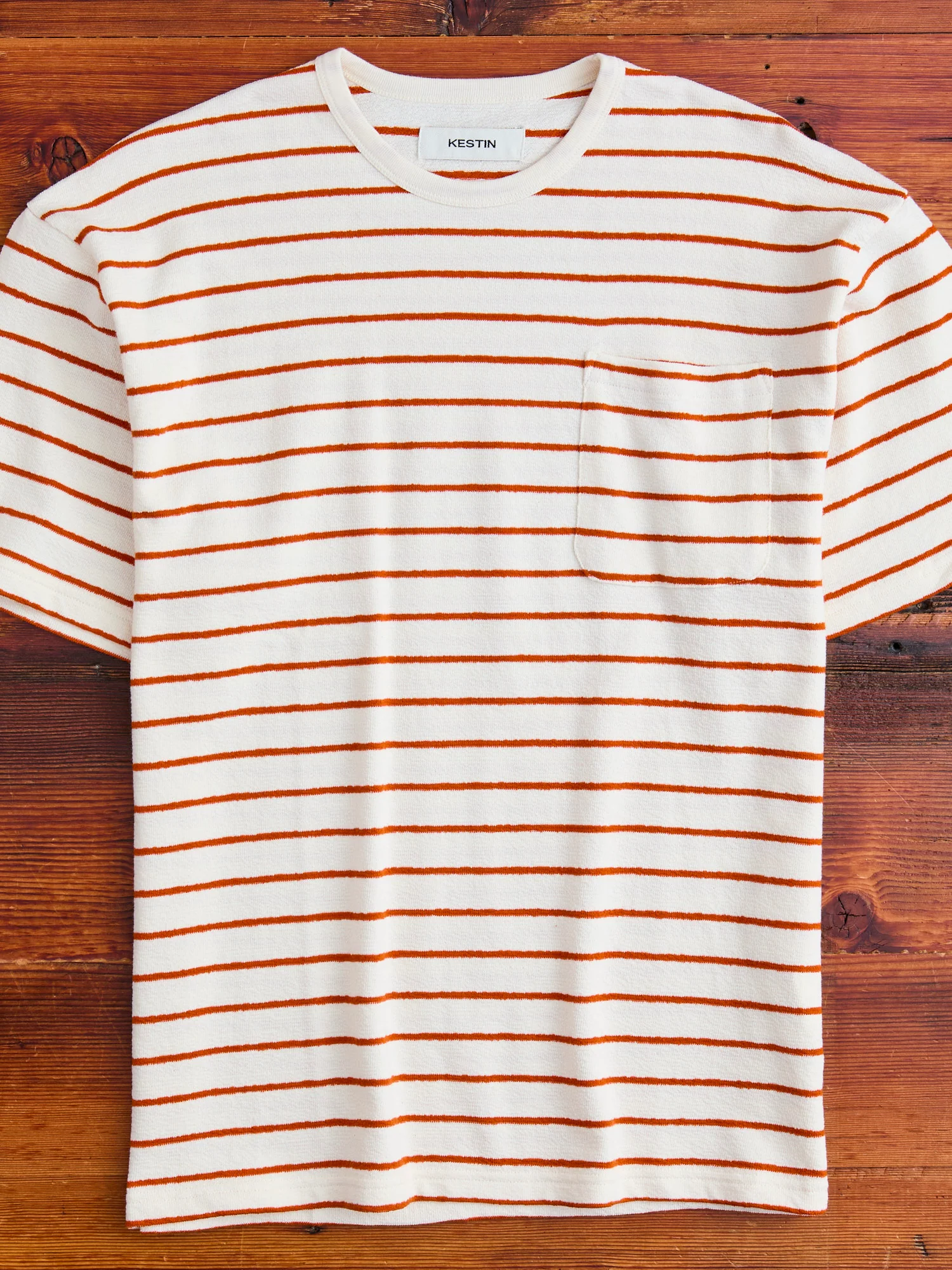 Fly Tee in Ecru Tangerine Stripe