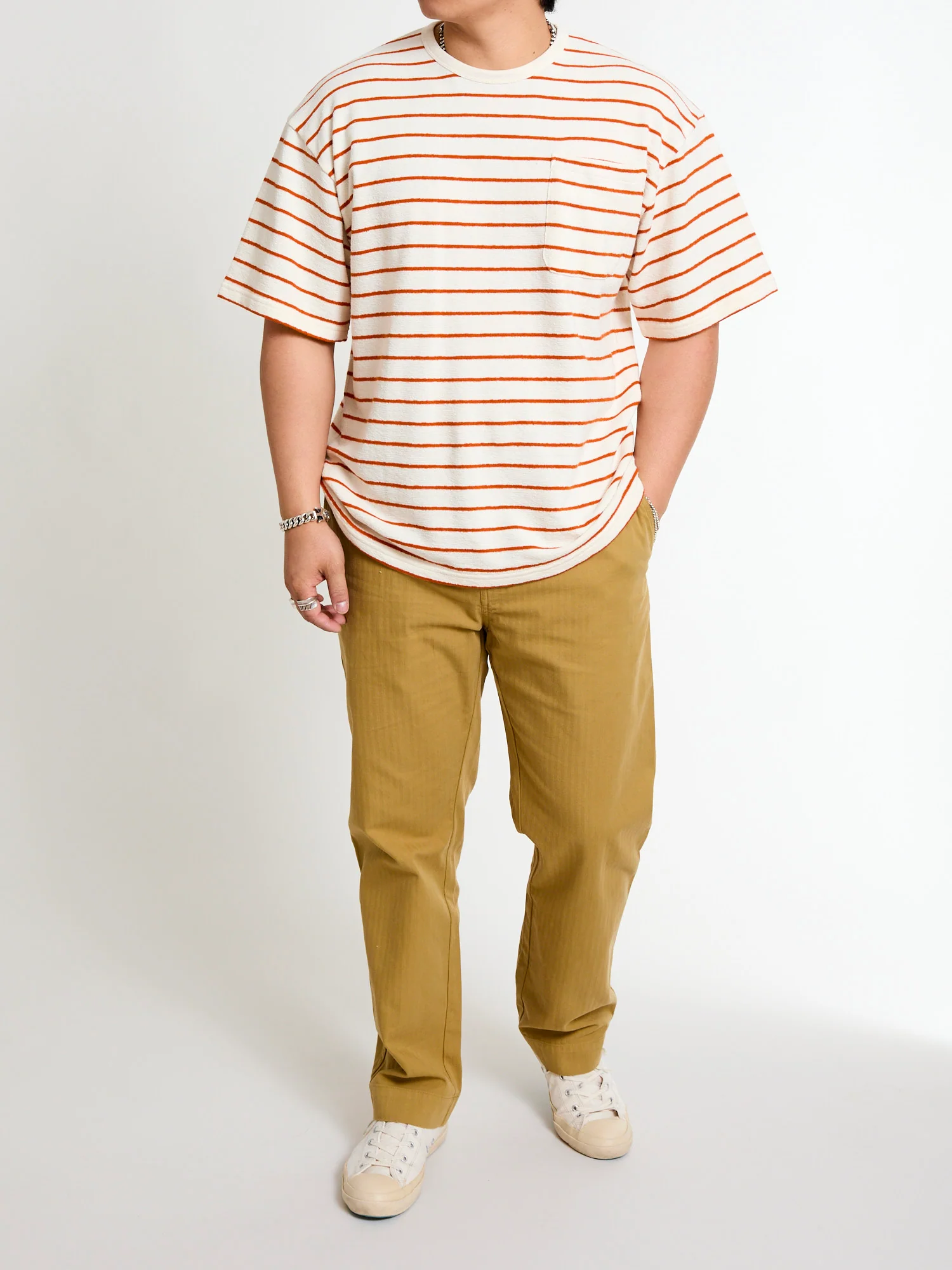Fly Tee in Ecru Tangerine Stripe - Image 10