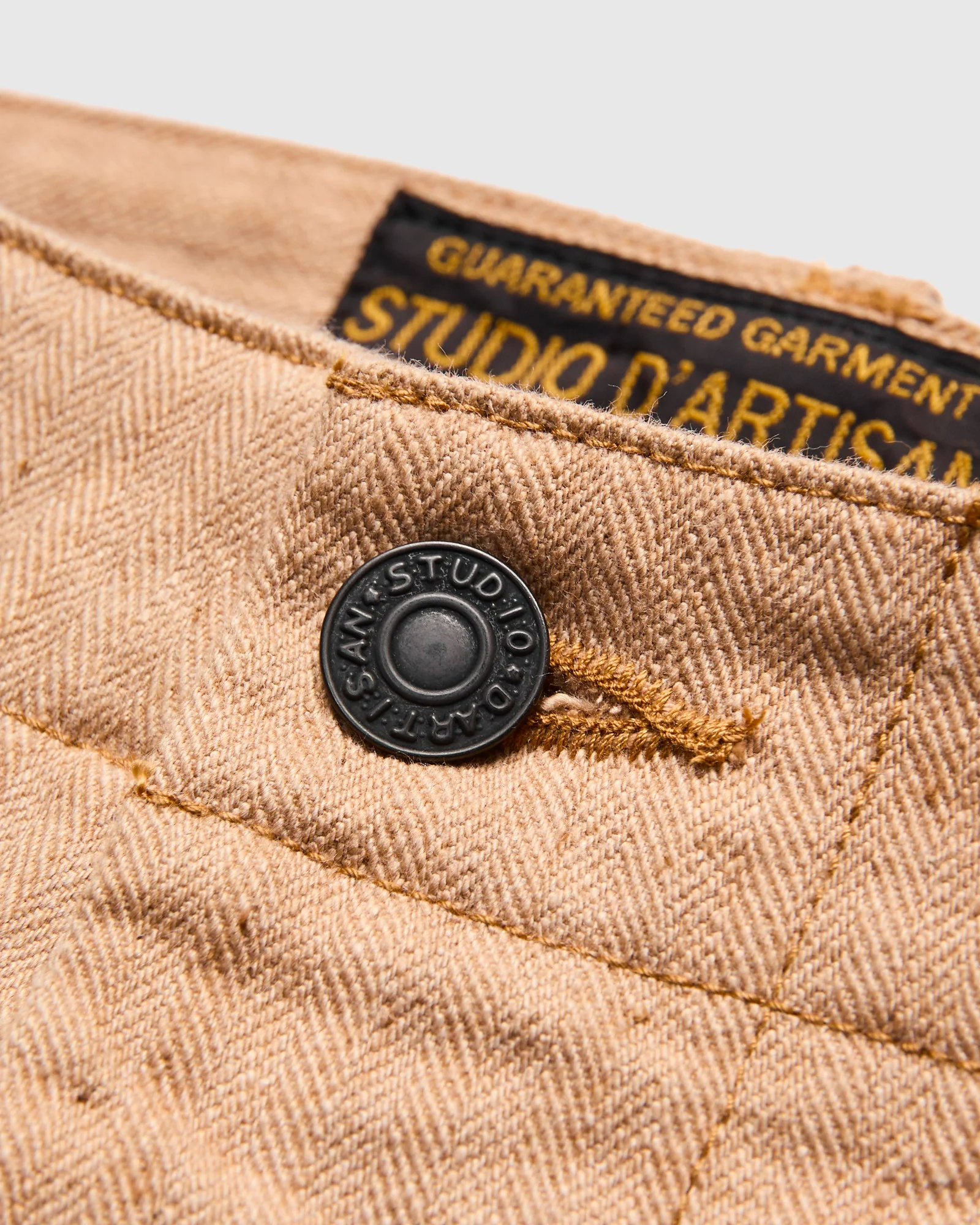 "Fox Cotton" Herringbone Baker Pants in Brown - Image 6