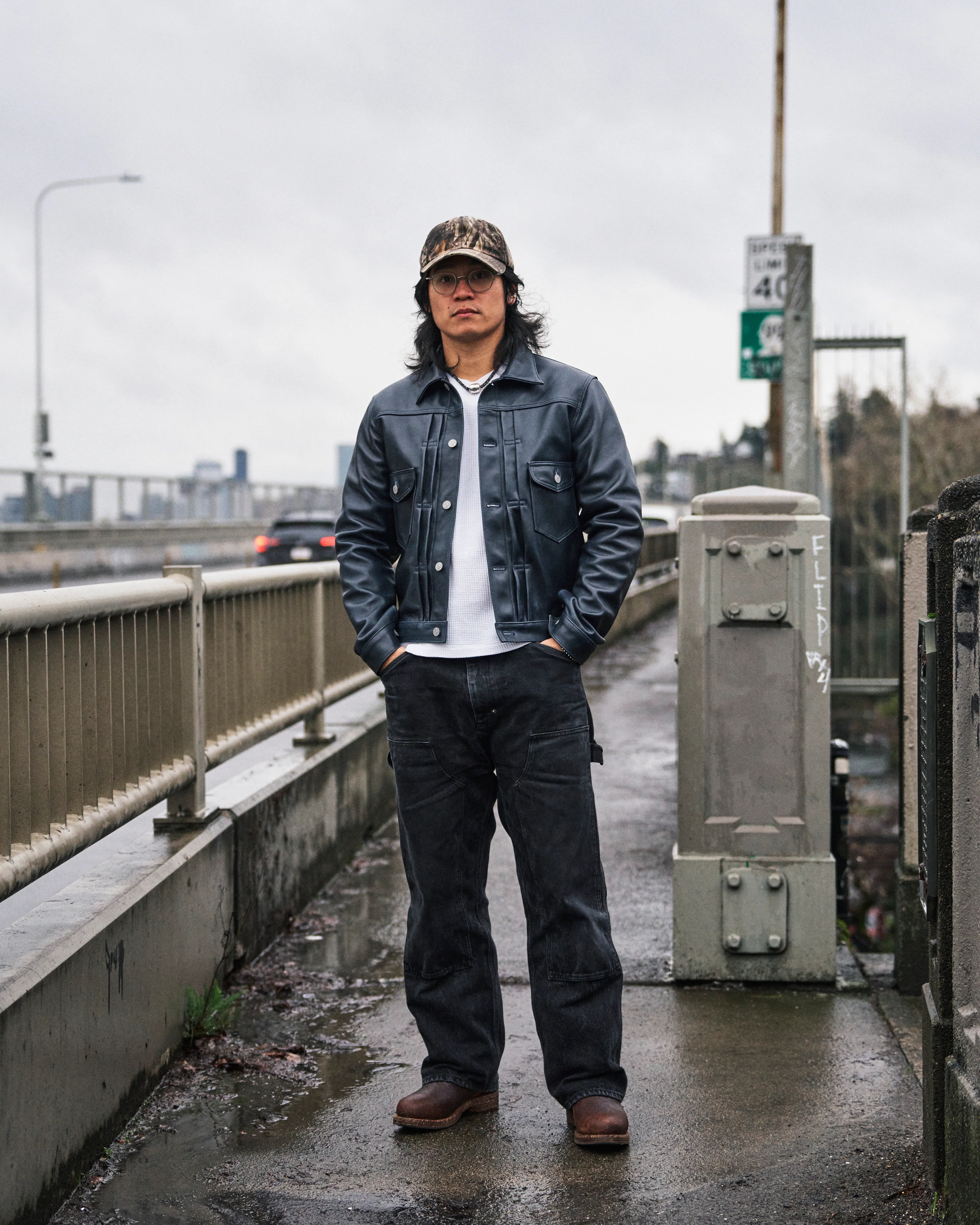 "Gold Digger" Horsehide Leather Jacket in Indigo - Image 12