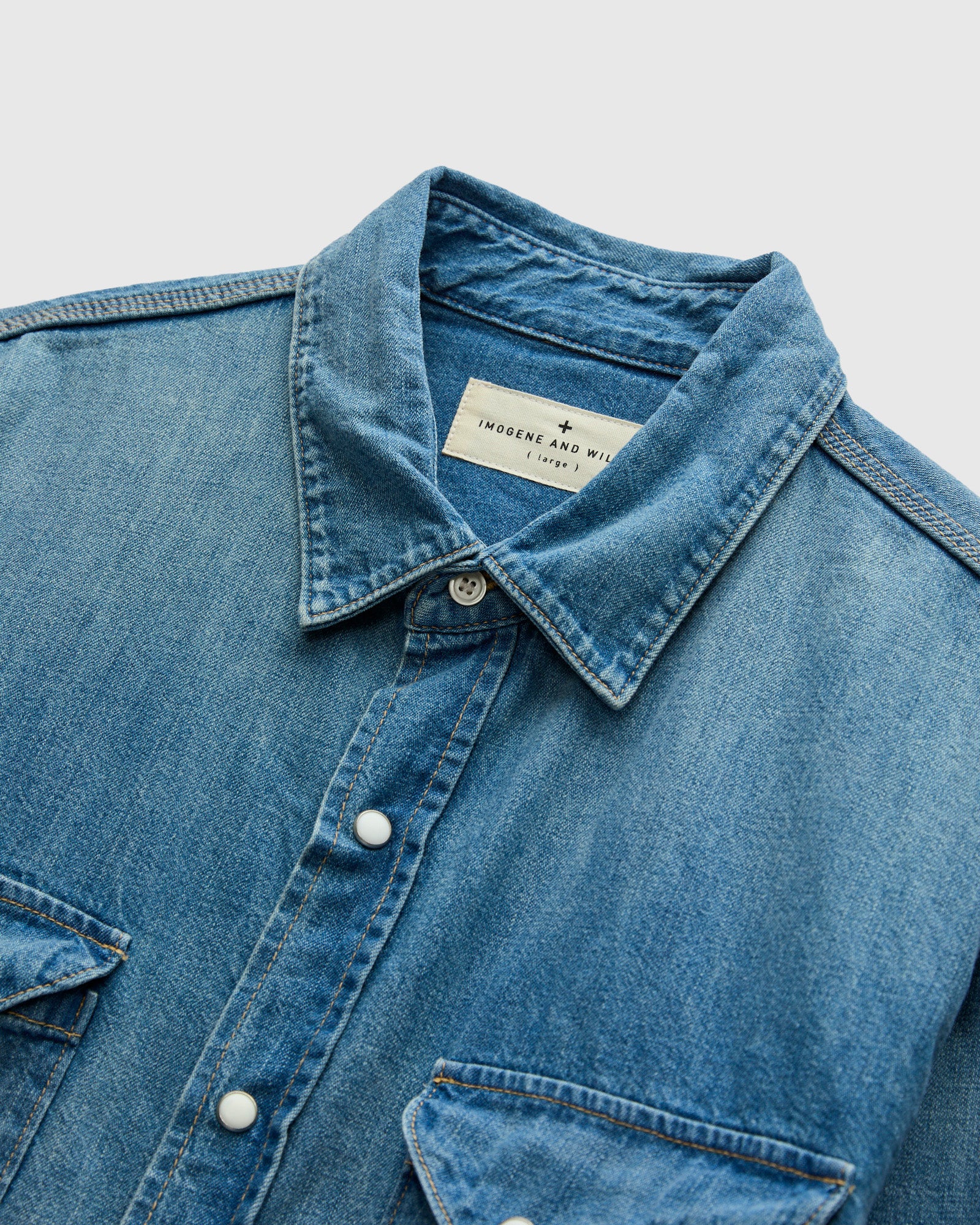 Hayes Pearl Snap Shirt in Washed Indigo - Image 3