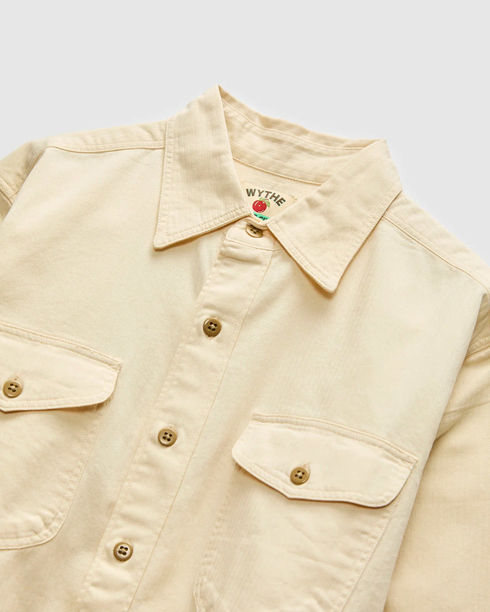 Herringbone Officer Shirt in Buttermilk - Image 5