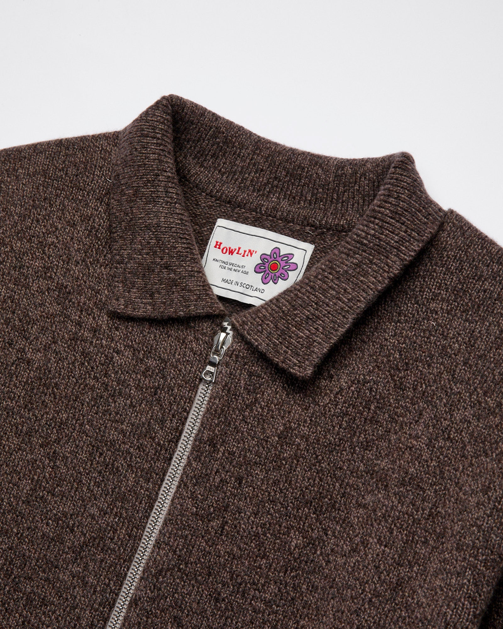 "High Pressure" Wool Zip Cardigan in Brown Mix - Image 4