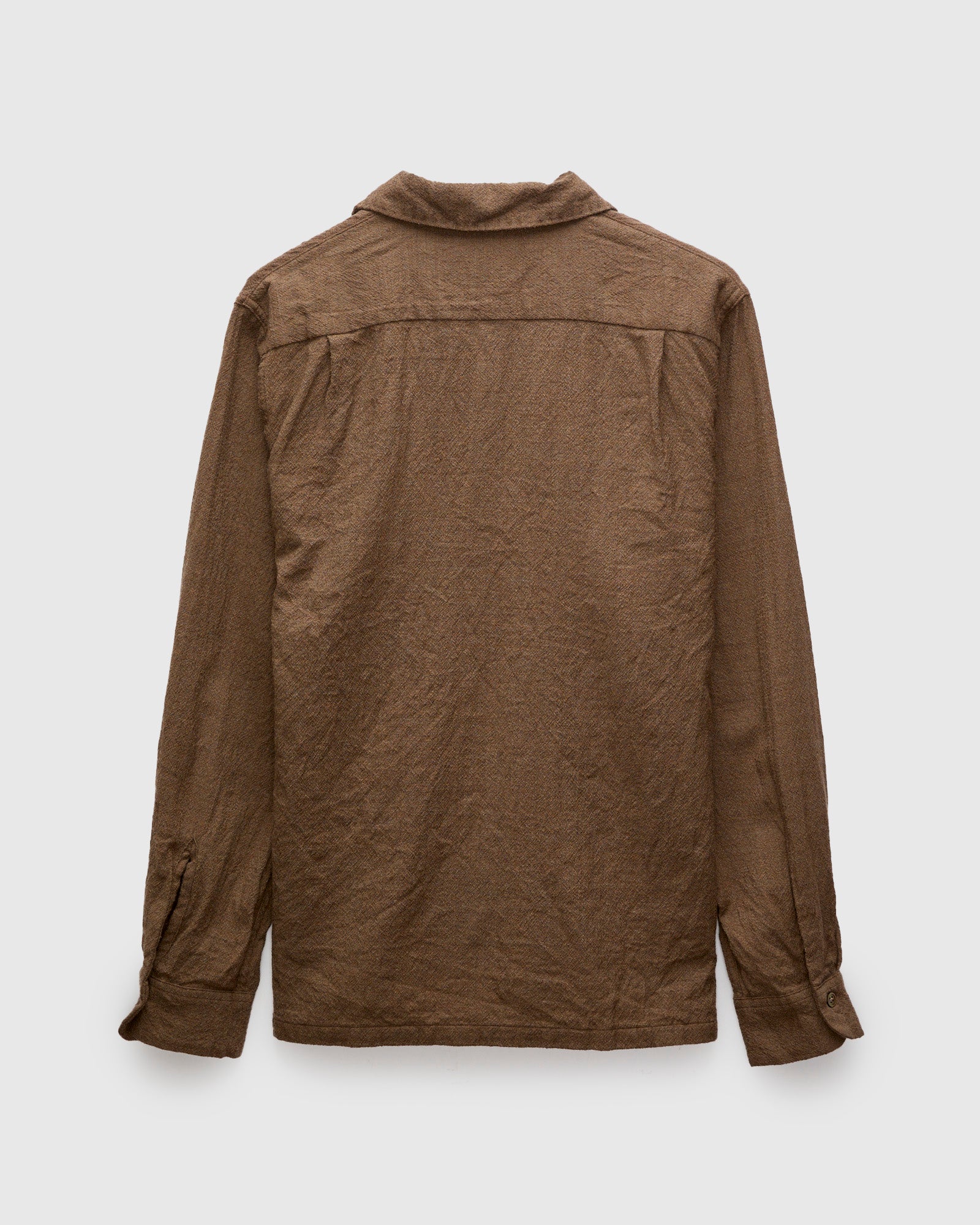Highland Wool Open Collar Shirt in Brown - Image 3