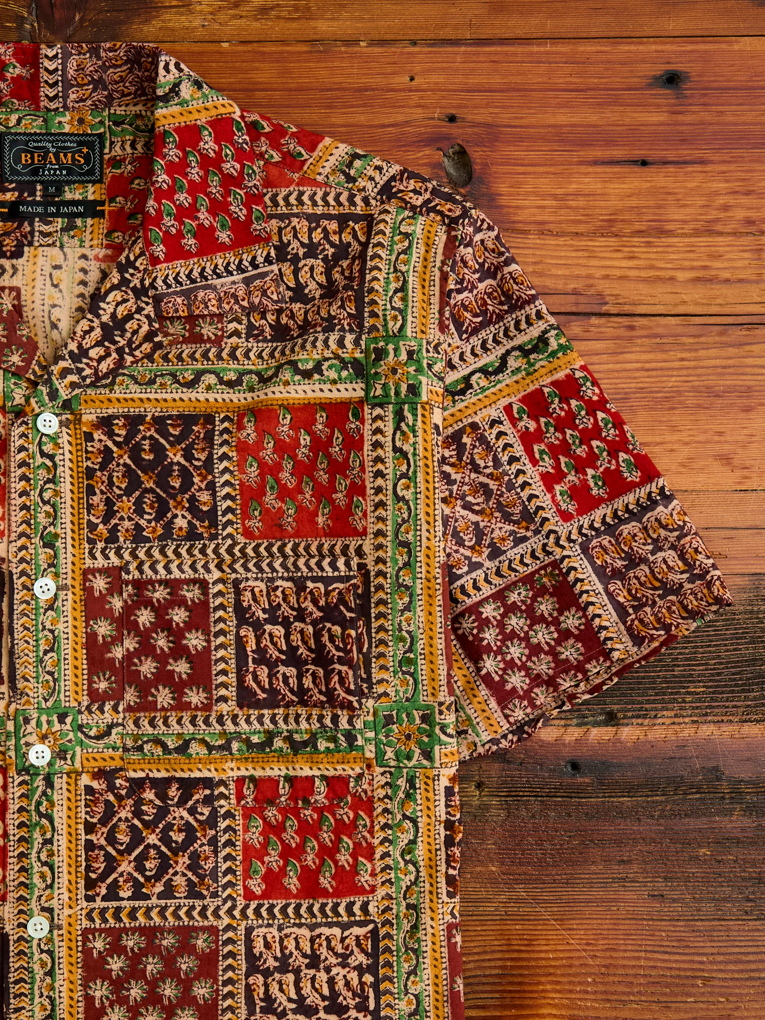 Indian Block Print Open Collar Shirt in Plant - Image 4