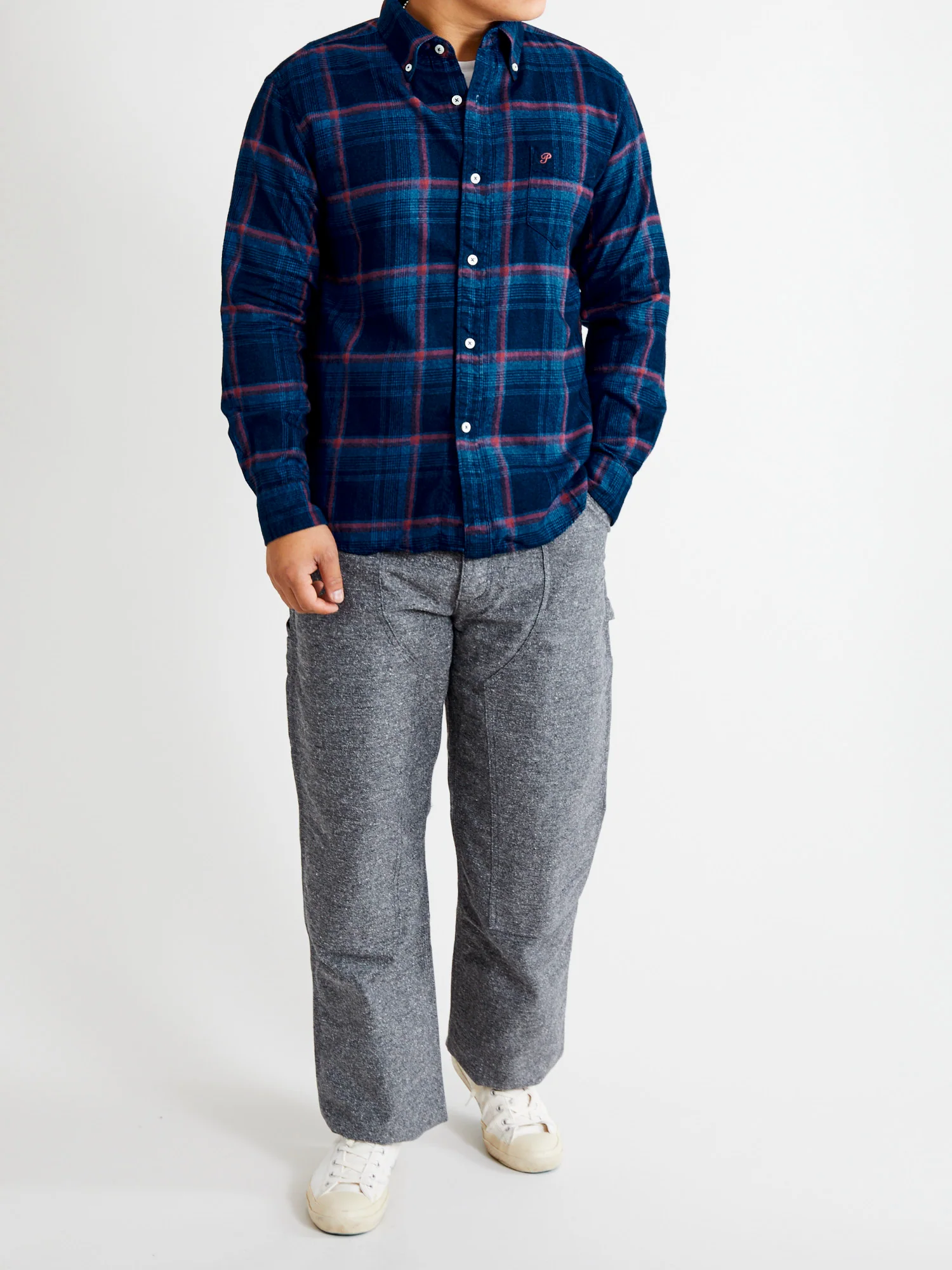 Indigo Check Flannel Shirt in Red - Image 11