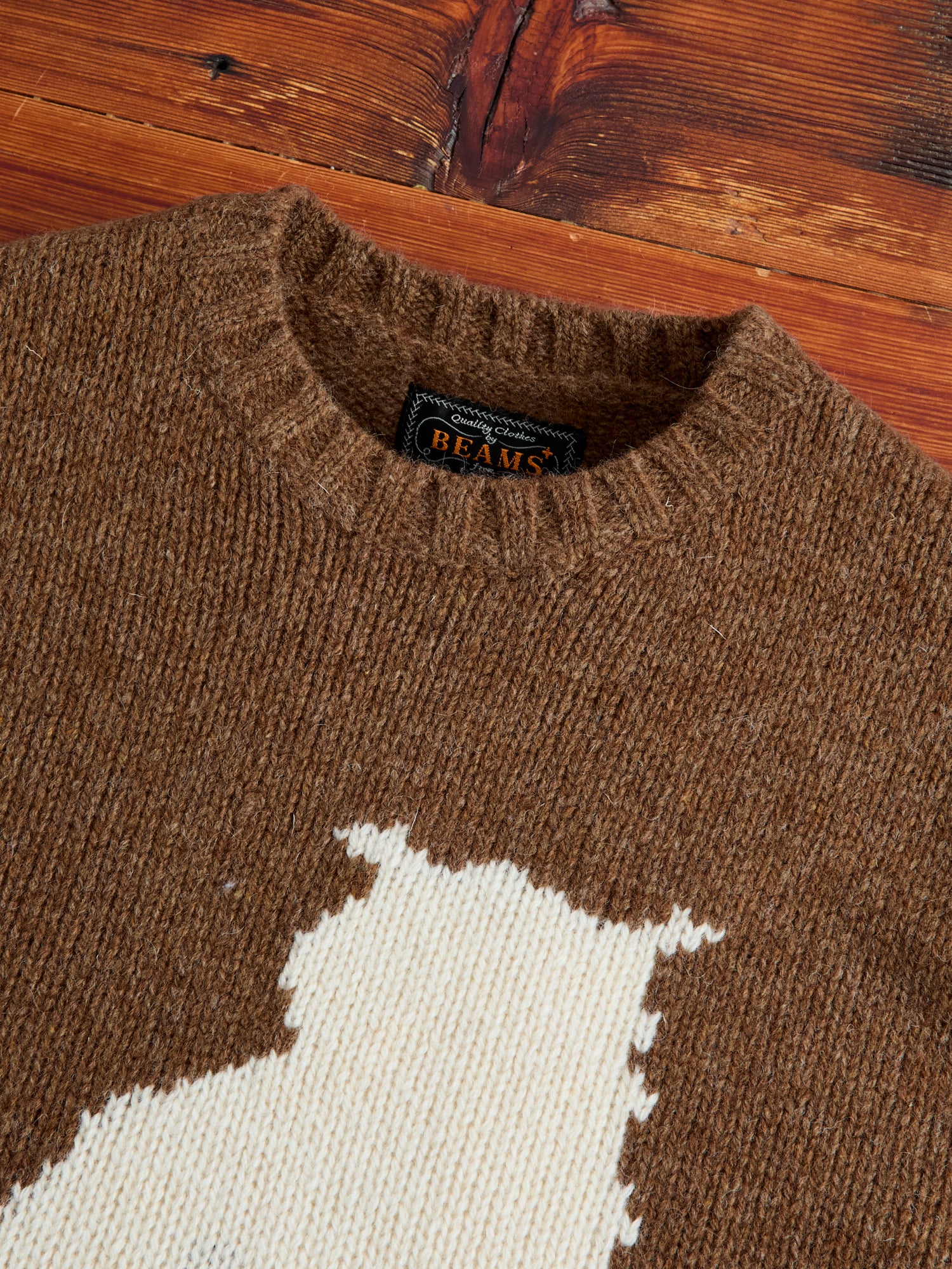 Intarsia 3-Gauge Crewneck Sweater in Brown - Image 4