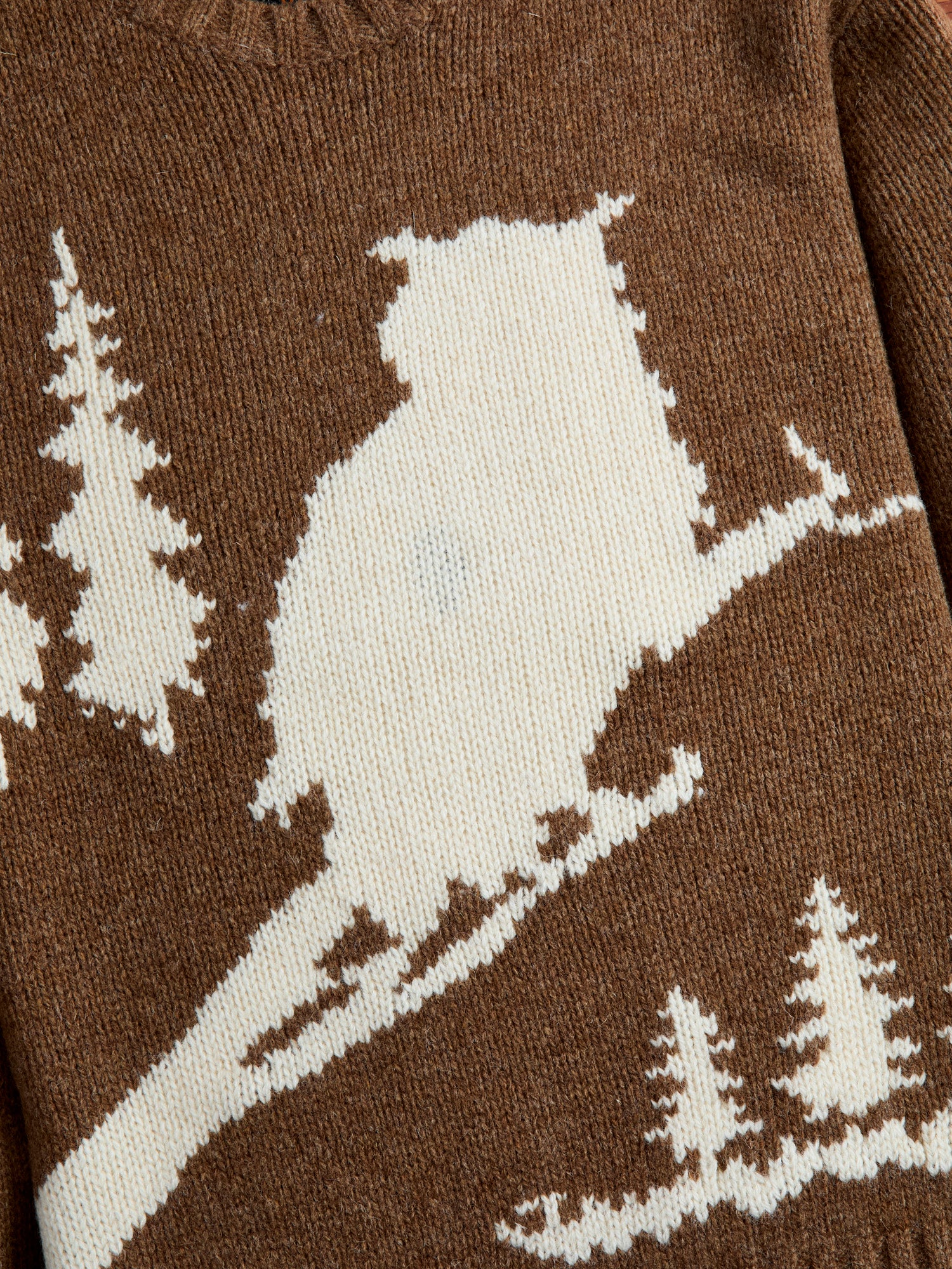 Intarsia 3-Gauge Crewneck Sweater in Brown - Image 5