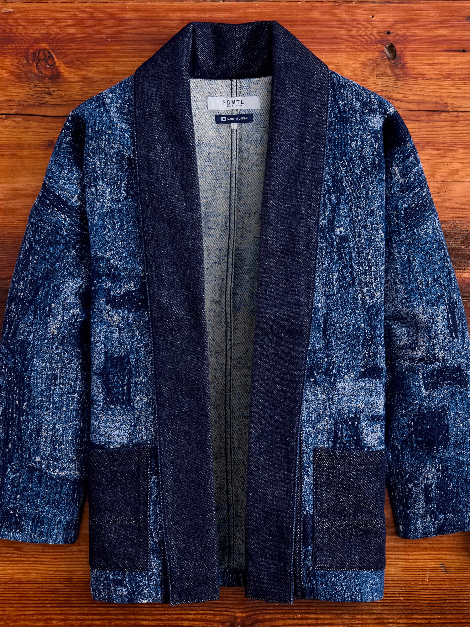 Jacquard Boro Haori Jacket in Indigo Rinse