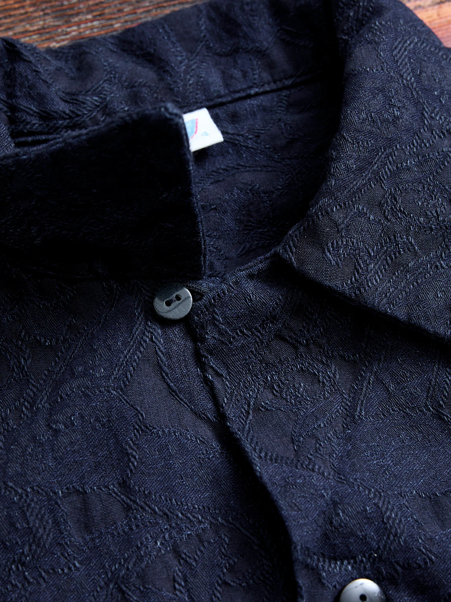 Jacquard Open Collar Shirt in Indigo Paisley - Image 10