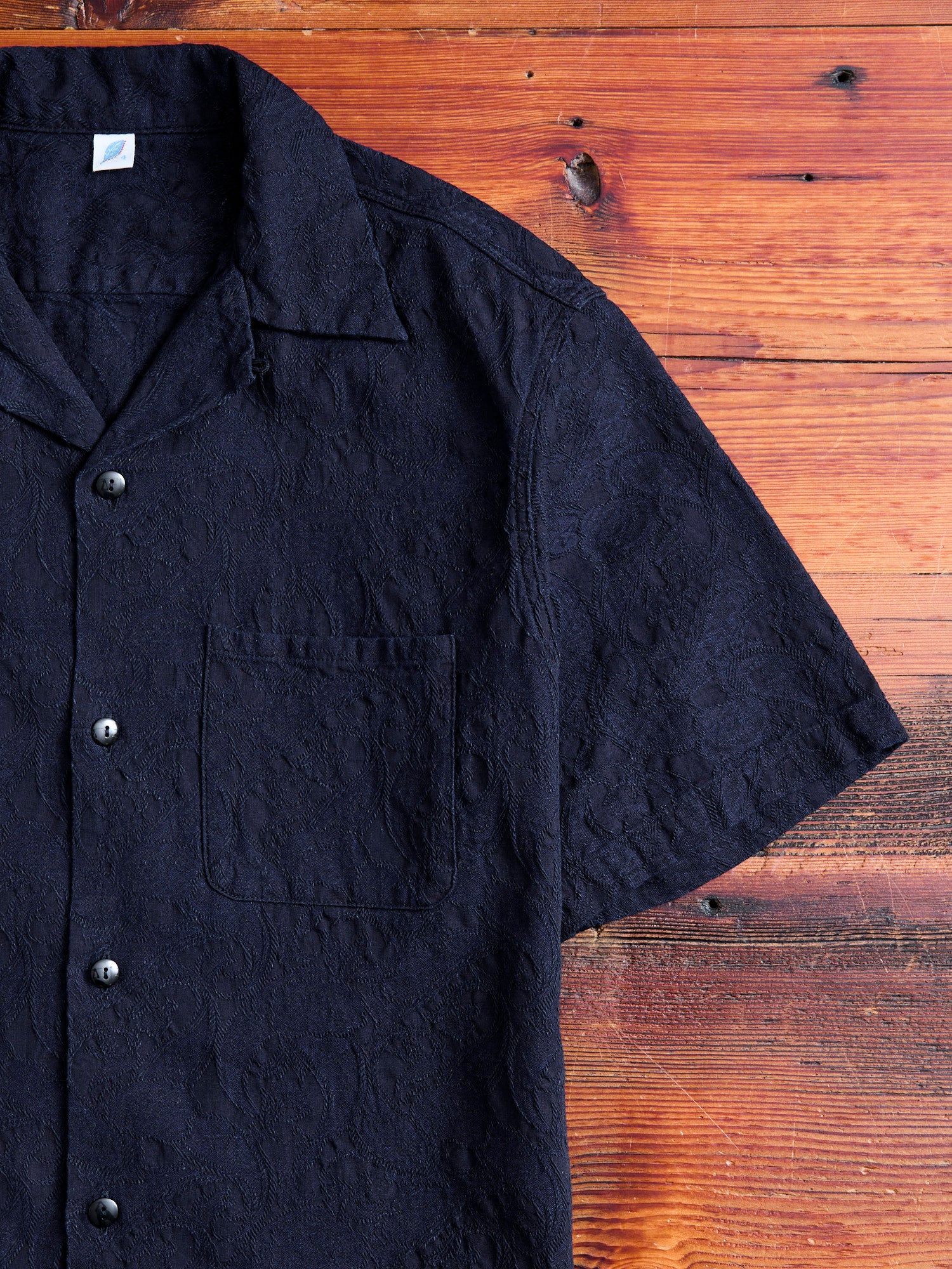 Jacquard Open Collar Shirt in Indigo Paisley - Image 4