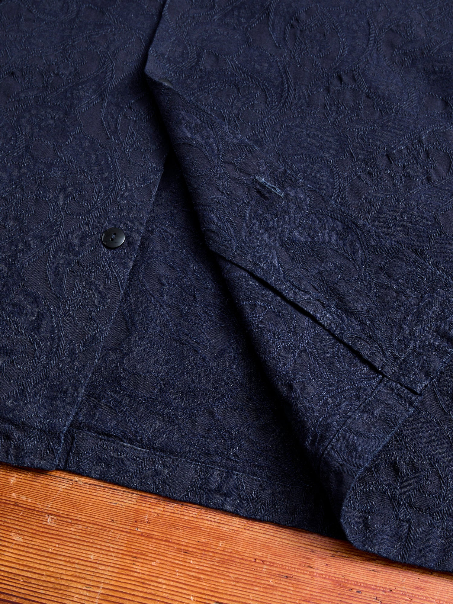 Jacquard Open Collar Shirt in Indigo Paisley - Image 8