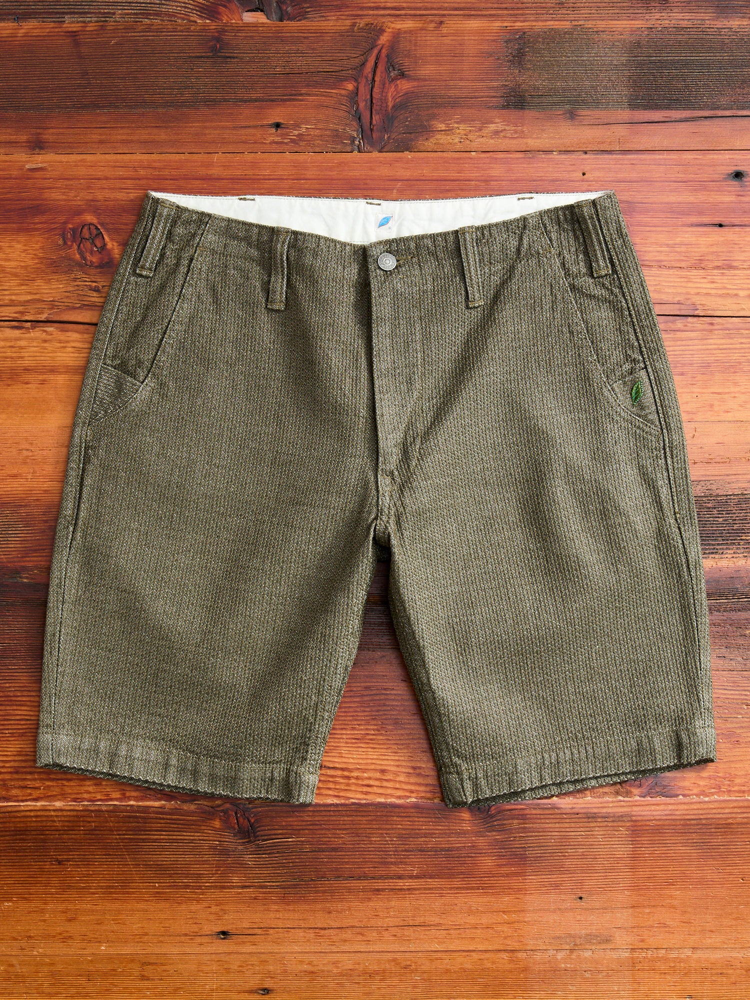 Jacquard Stitch Sashiko Shorts in Olive