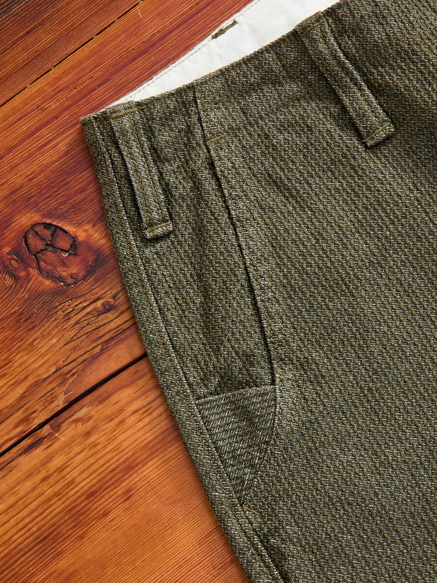 Jacquard Stitch Sashiko Shorts in Olive - Image 3