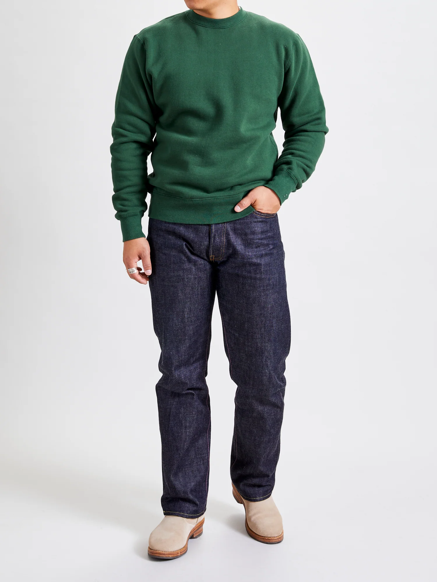 Japan-Made Fleece Crewneck in Green - Image 7