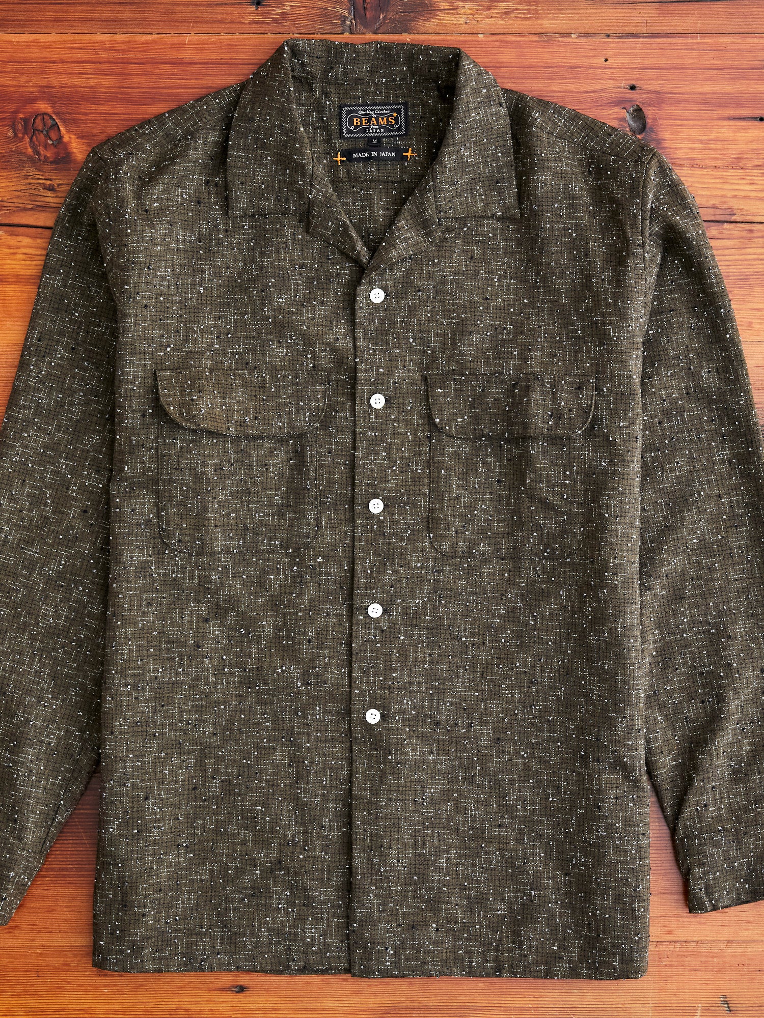 Kasuri Nep Open Collar Shirt in Olive