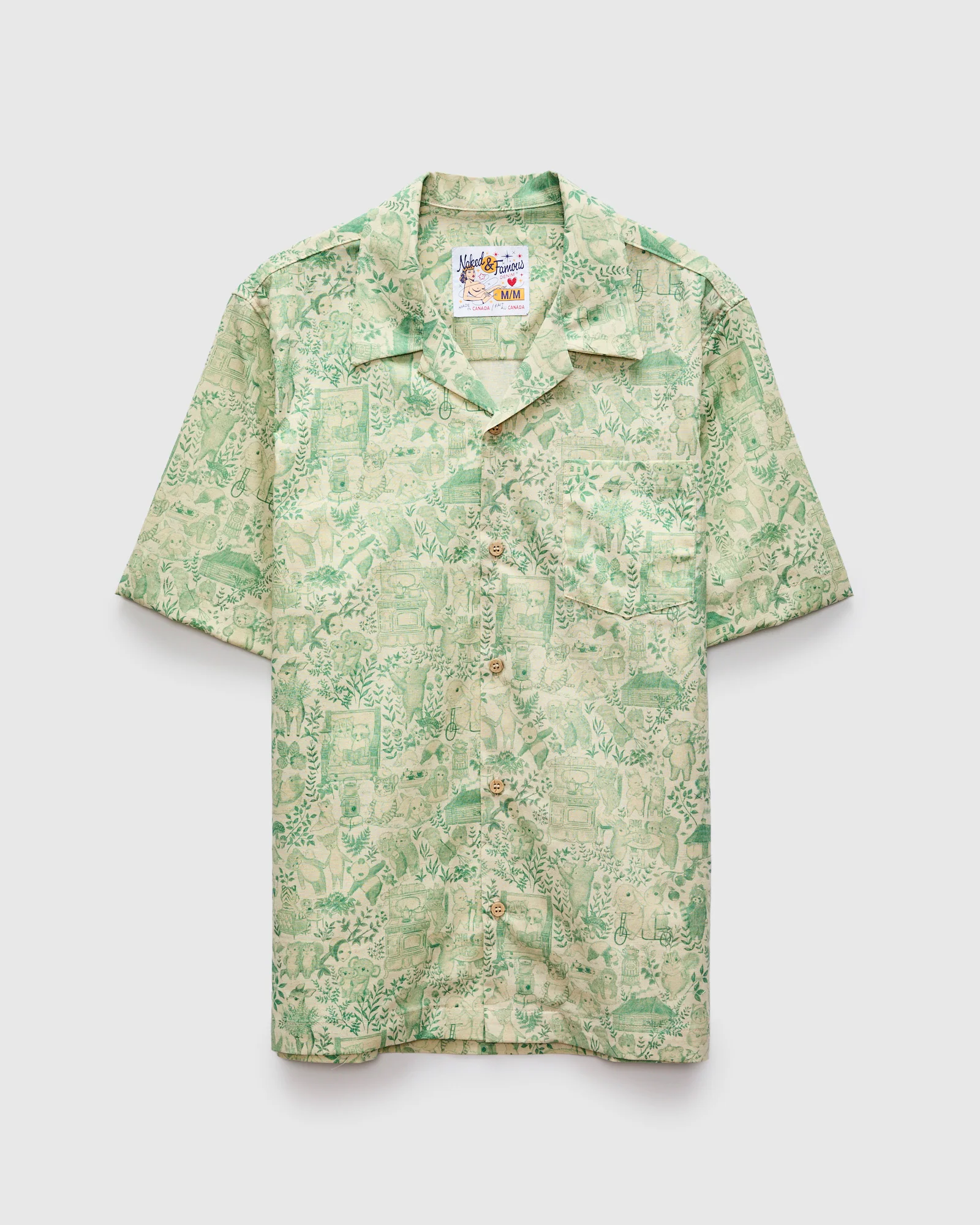 "Linen Animals" Aloha Shirt in Green