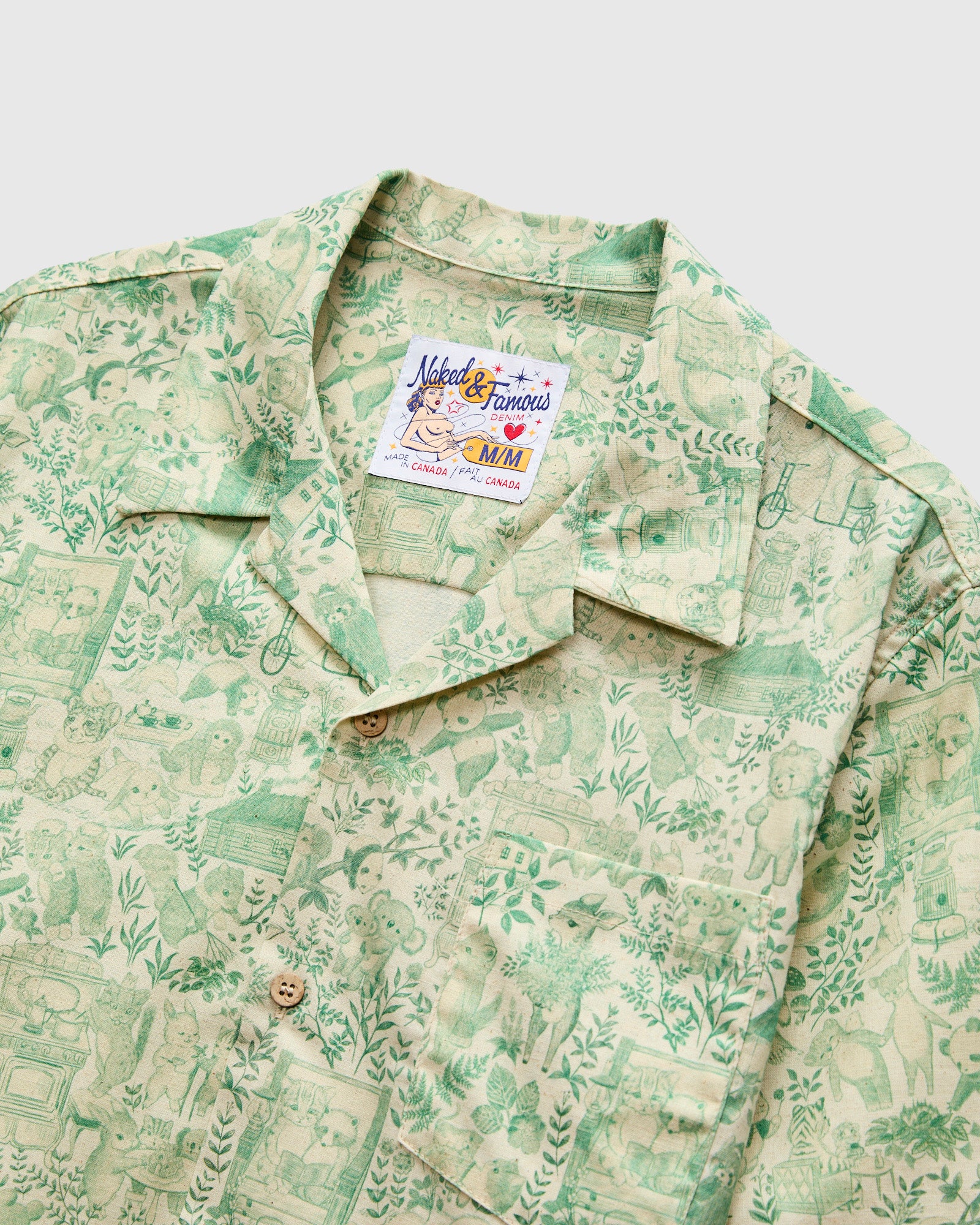 "Linen Animals" Aloha Shirt in Green - Image 4