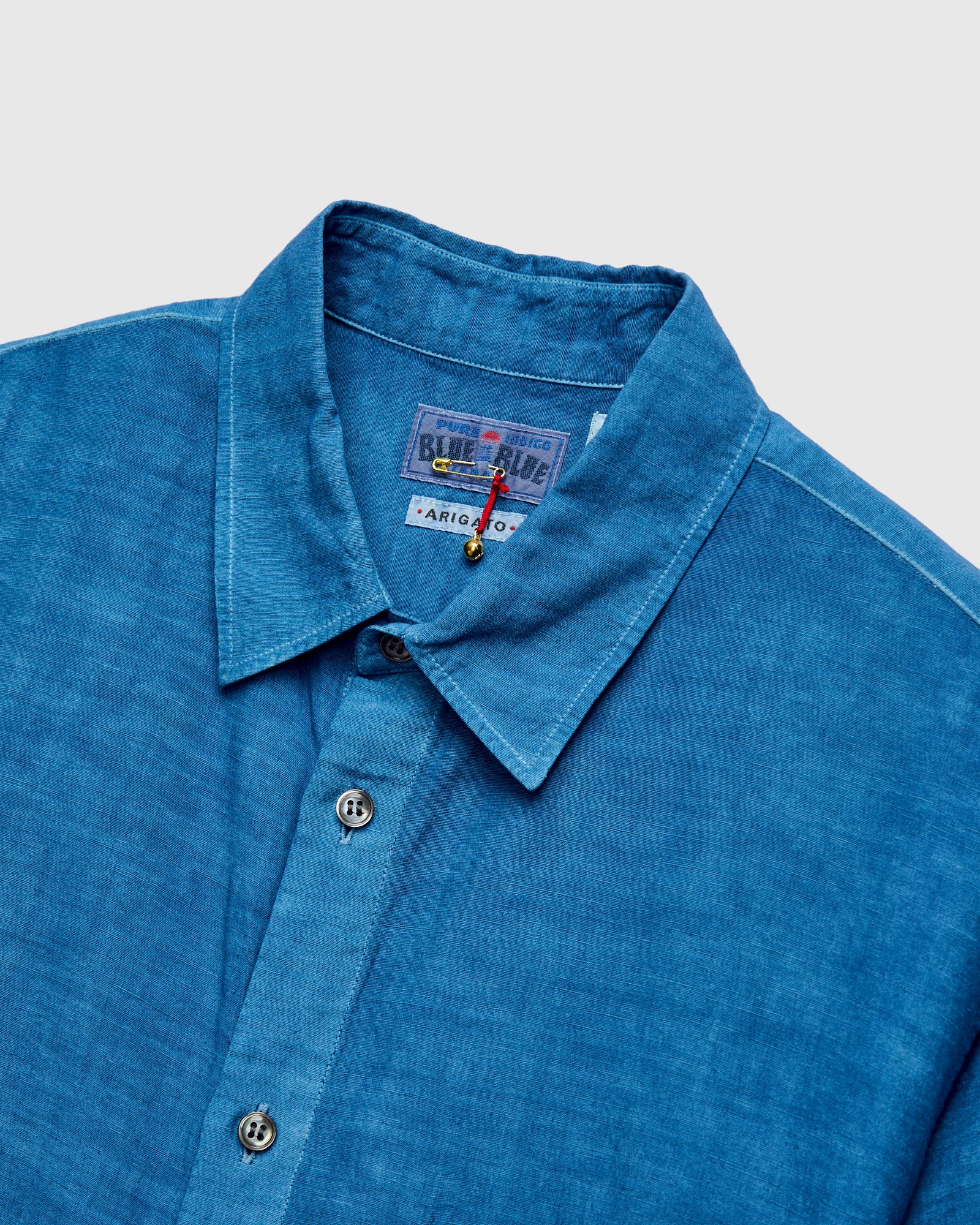 Linen Broad Cloth Short Sleeve Shirt in Pure Light Indigo - Image 3