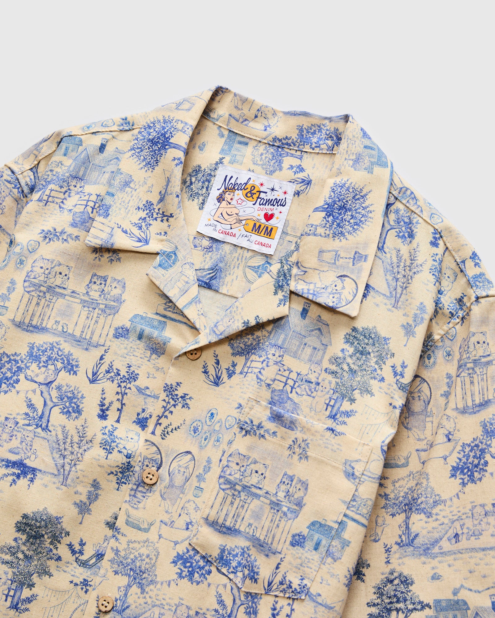 "Linen Cats" Aloha Shirt in Blue - Image 4