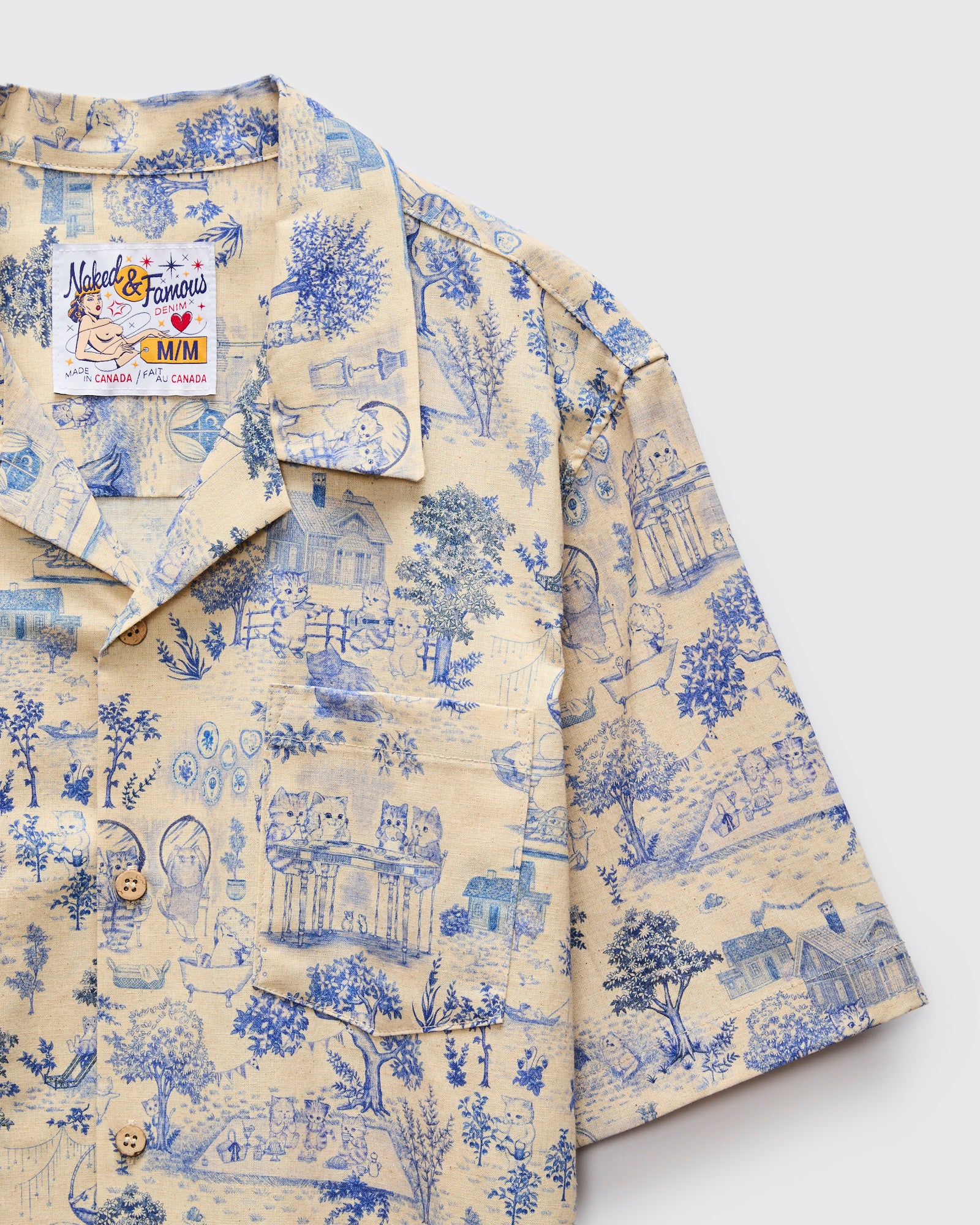 "Linen Cats" Aloha Shirt in Blue - Image 6