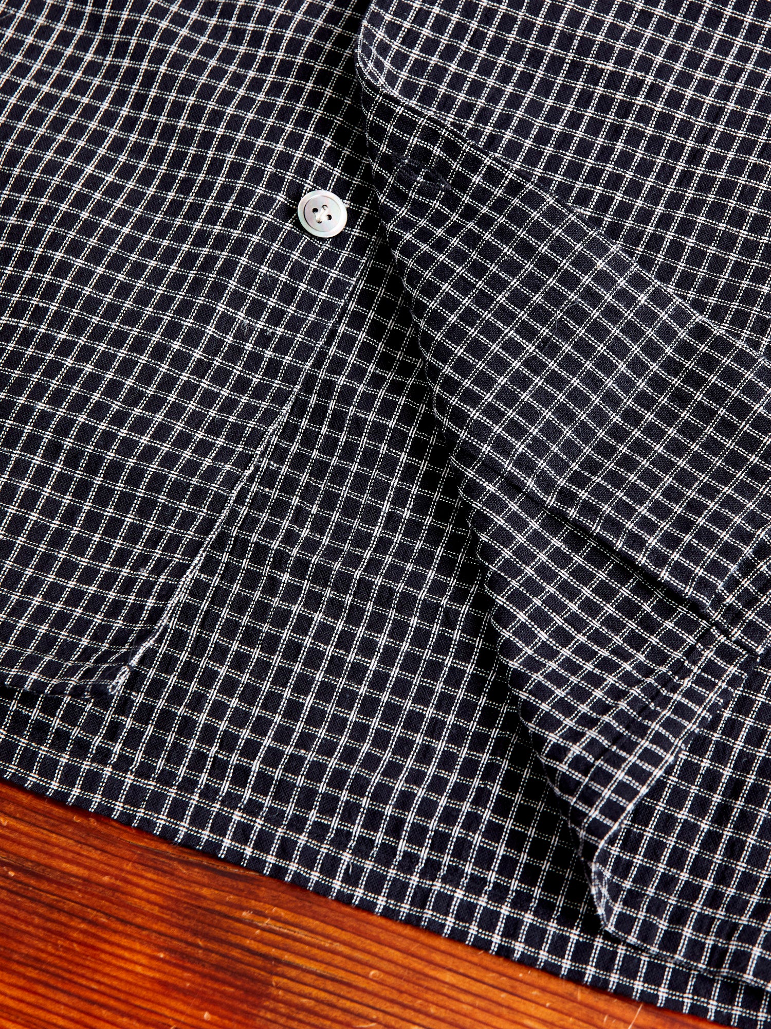Linen Italian Collar Shirt in Black Check - Image 7