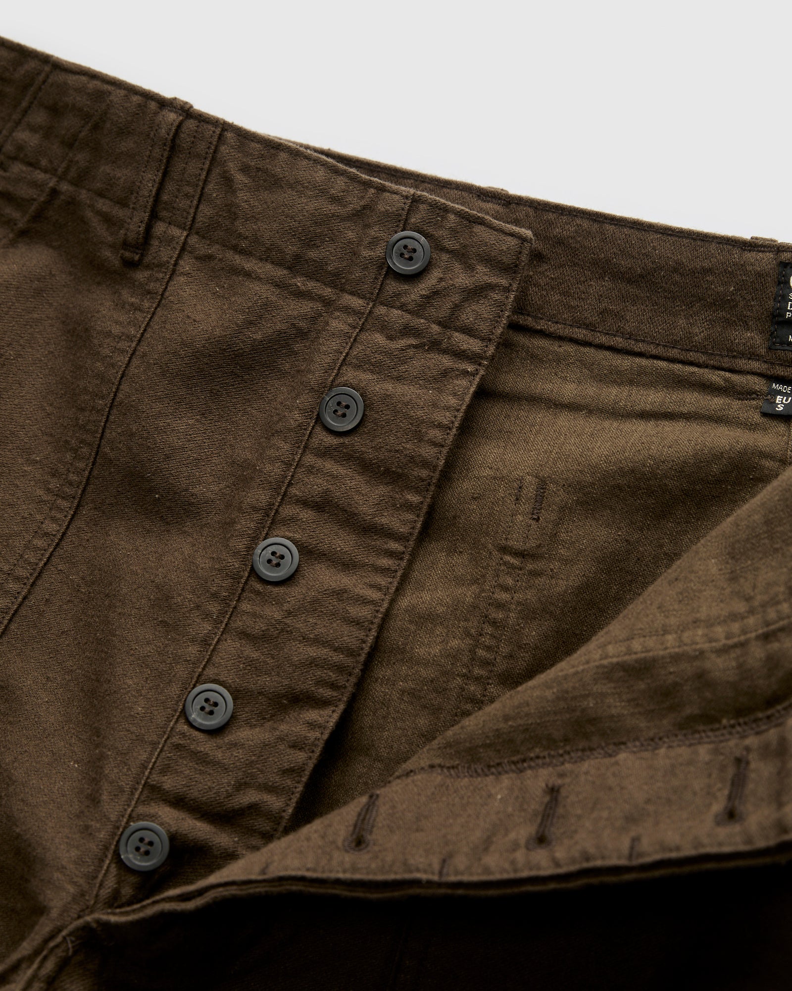 Linen Moleskin Straight Fatigue Pants in Coffee Brown - Image 7