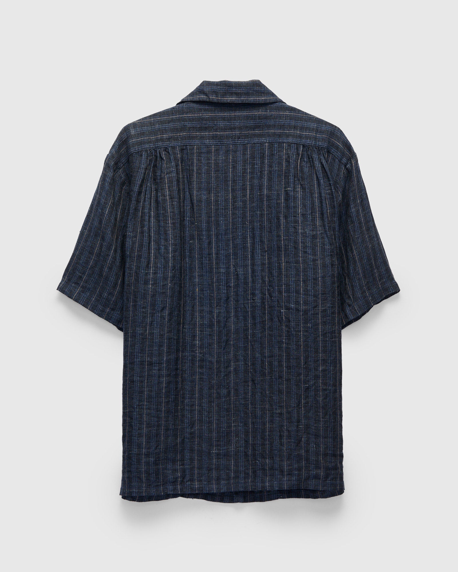 Linen Open Collar Shirt in Navy - Image 3