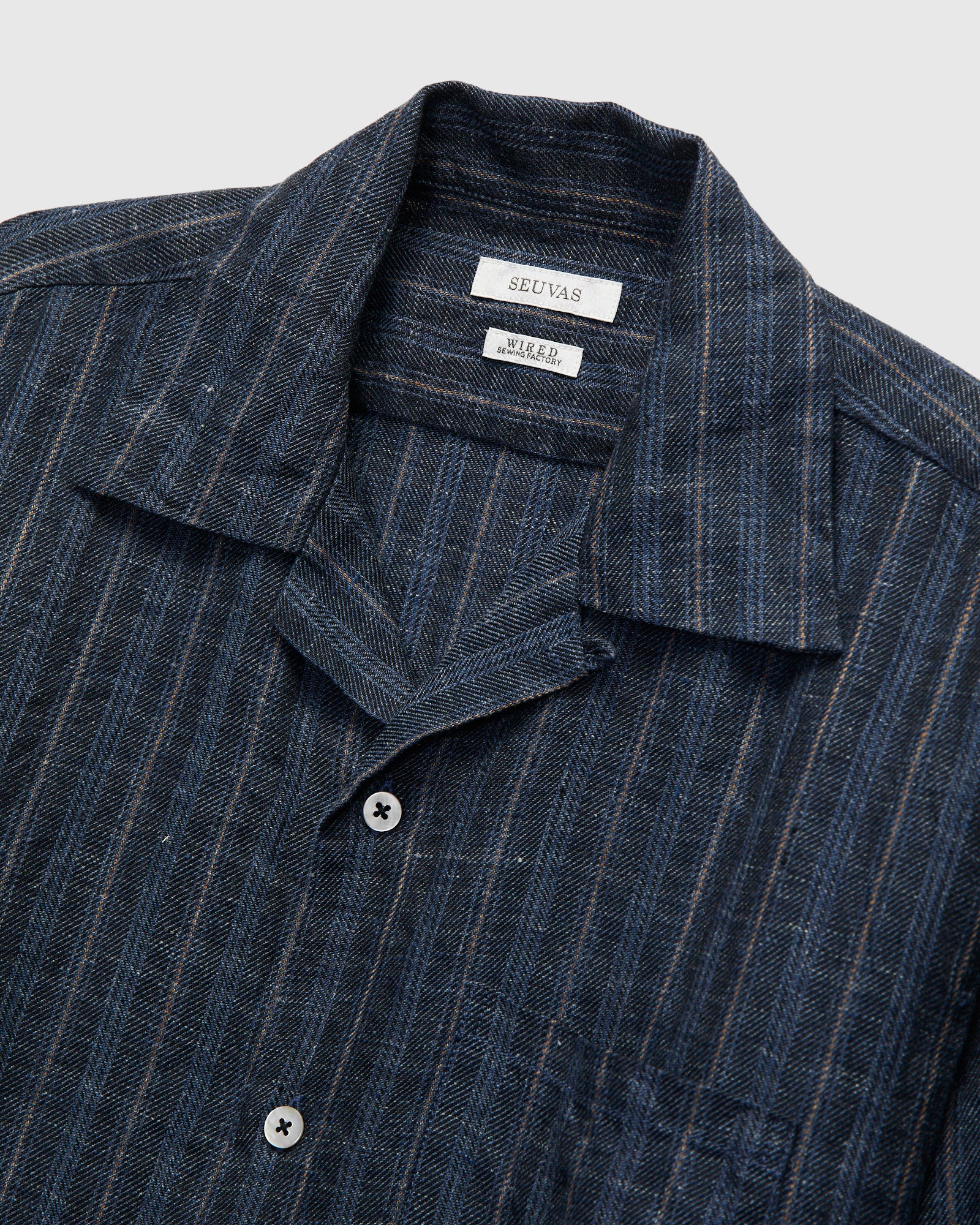 Linen Open Collar Shirt in Navy - Image 4