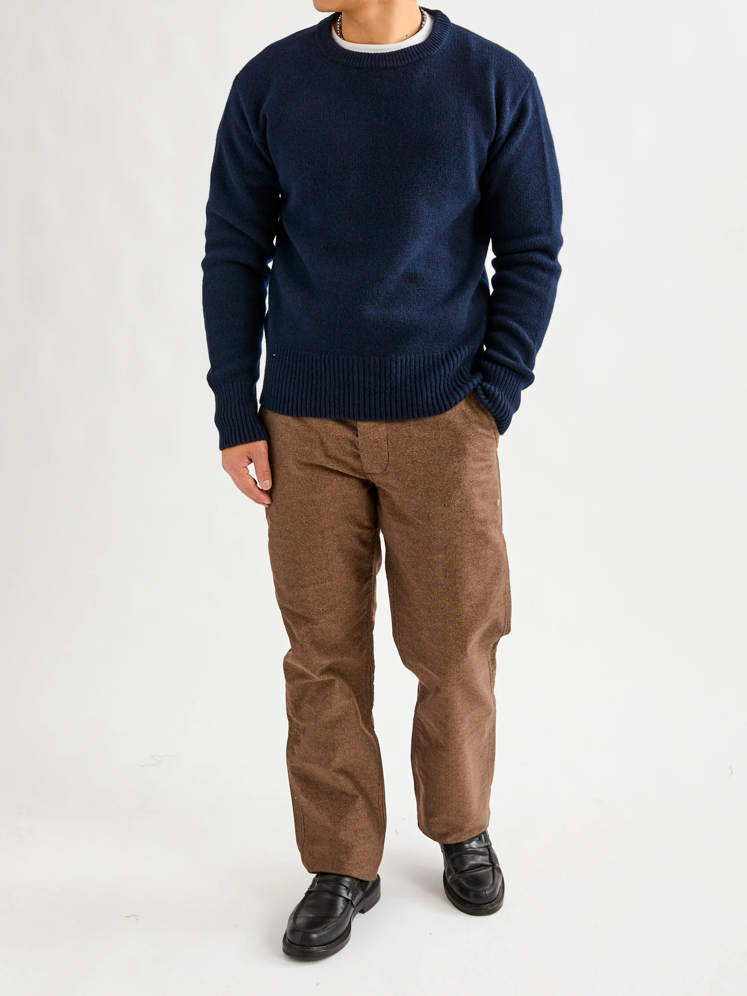 LOCC01 "Good Basics" Relaxed Fit Merino Cashmere Knit Sweater in Dark Navy - Image 8