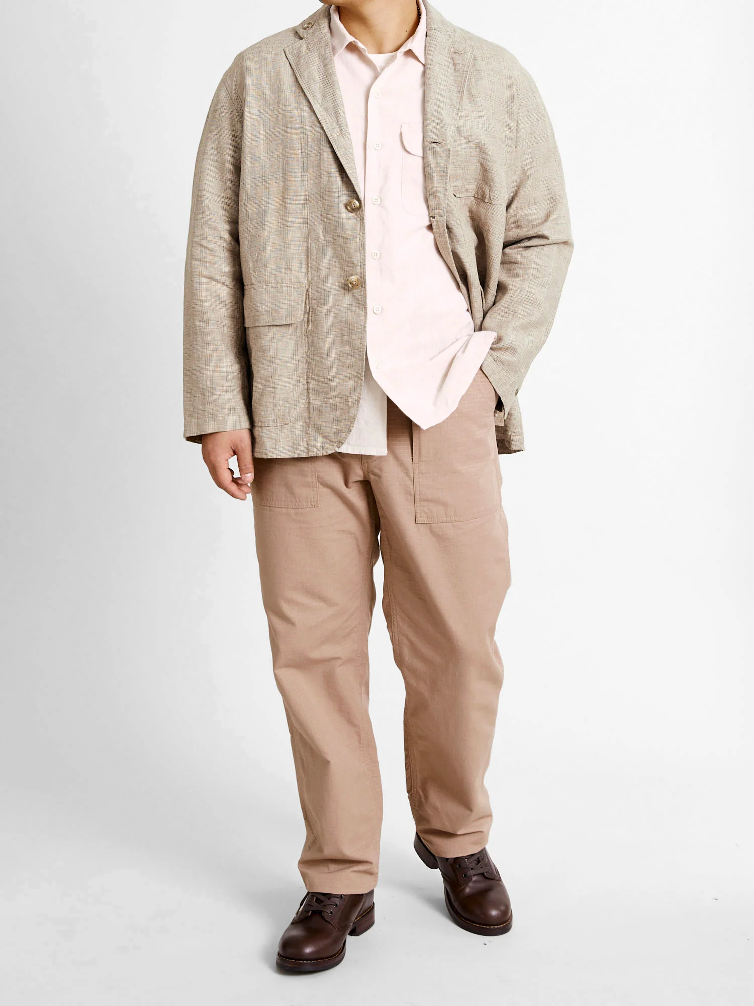 Loiter Jacket in Beige Linen Glen Plaid - Image 12