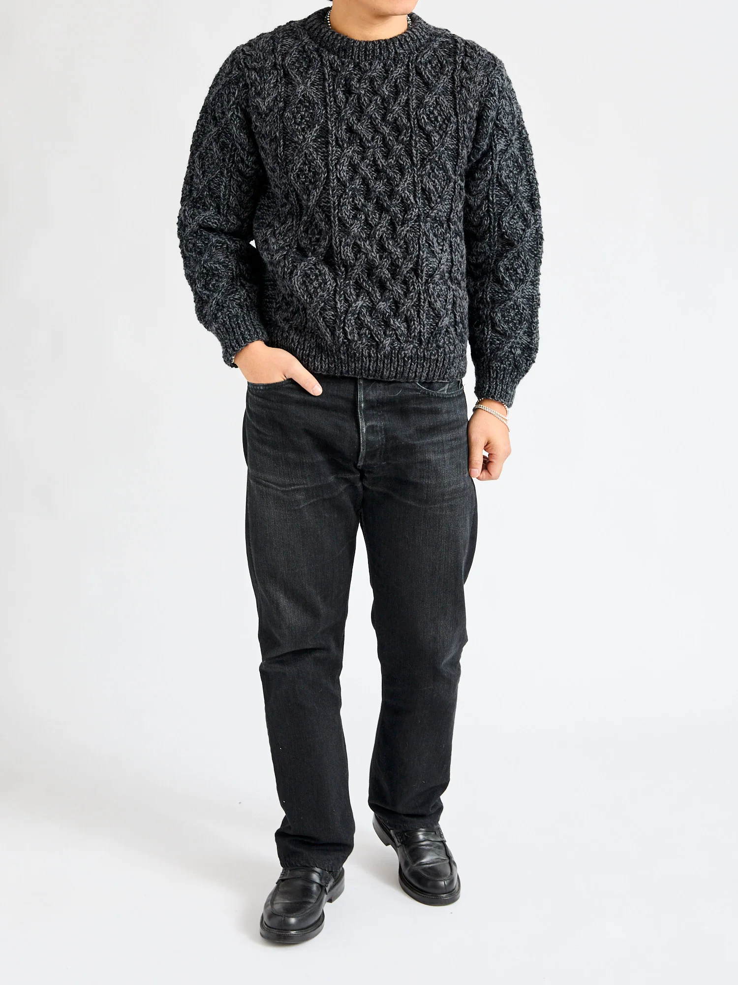Low Gauge Cable Knit Sweater in Grey - Image 9