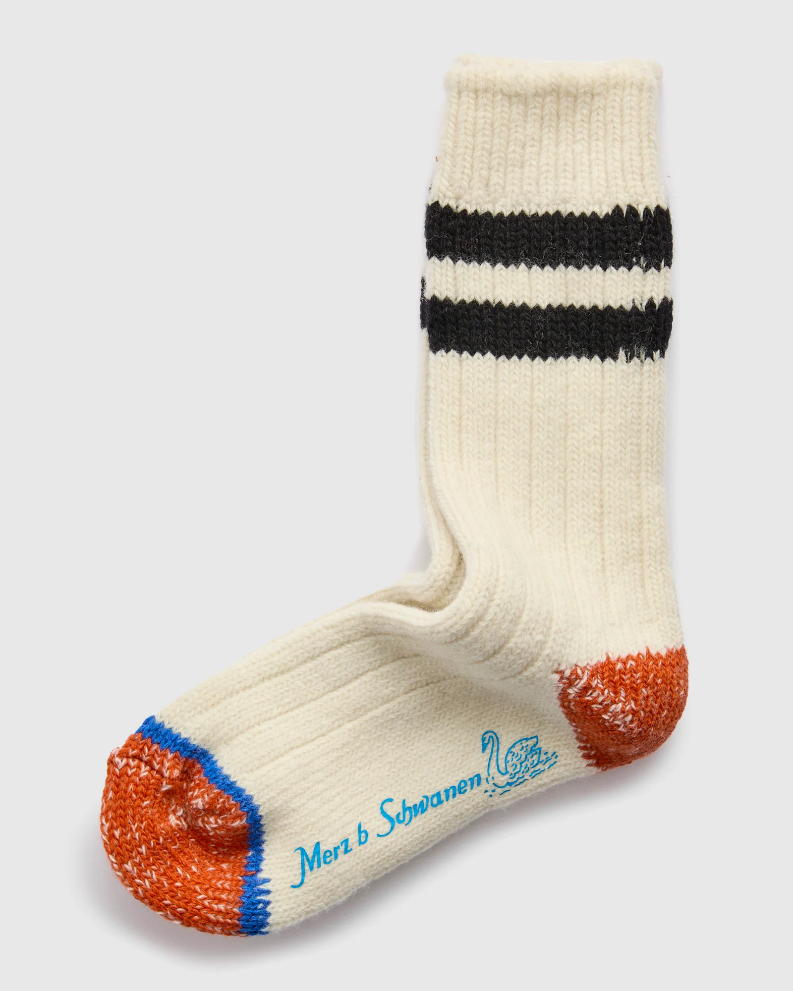 Merino Wool Stripe Socks in Natural/Black - Image 2