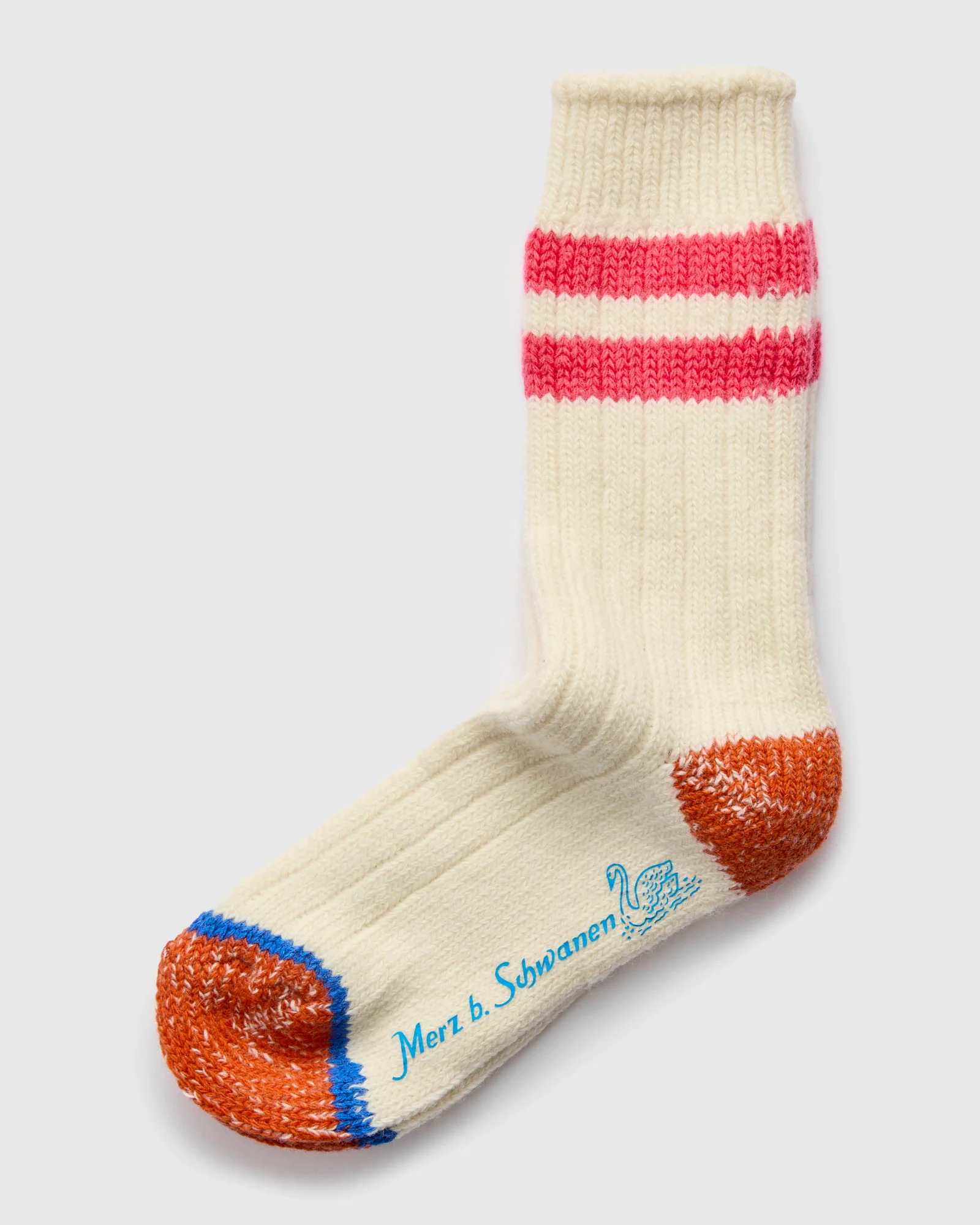 Merino Wool Stripe Socks in Natural/Raspberry - Image 2