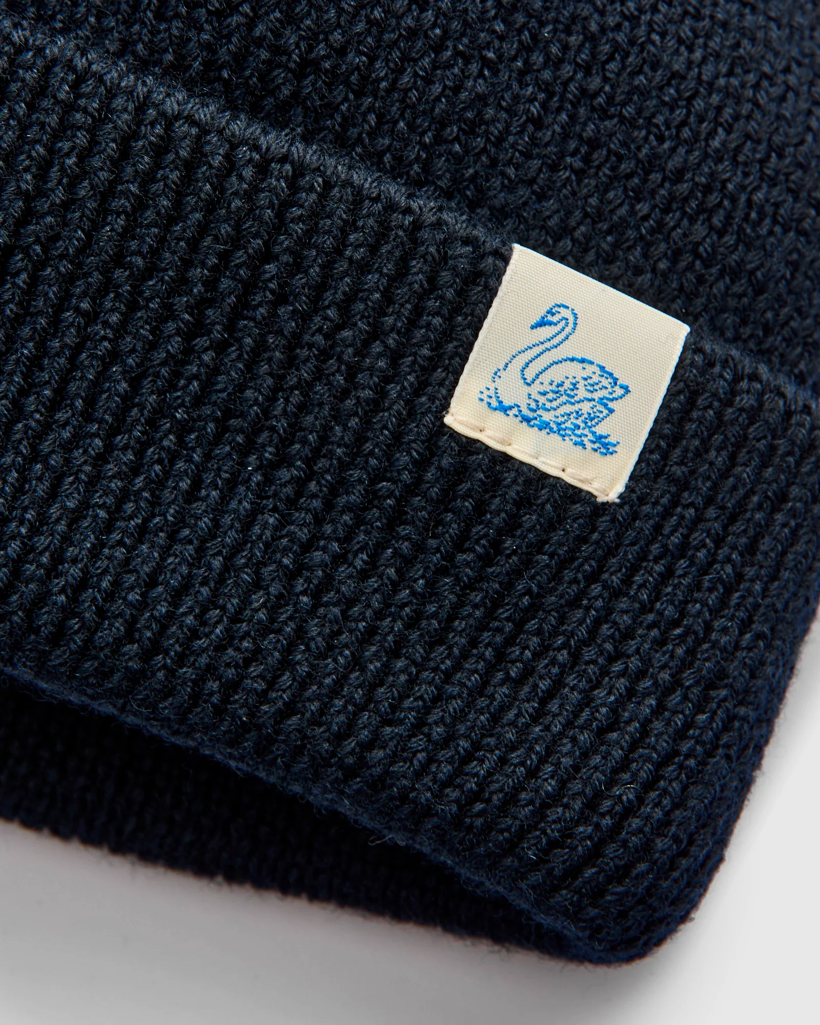 Merino Wool Ribbed Beanie in Dark Navy - Image 2