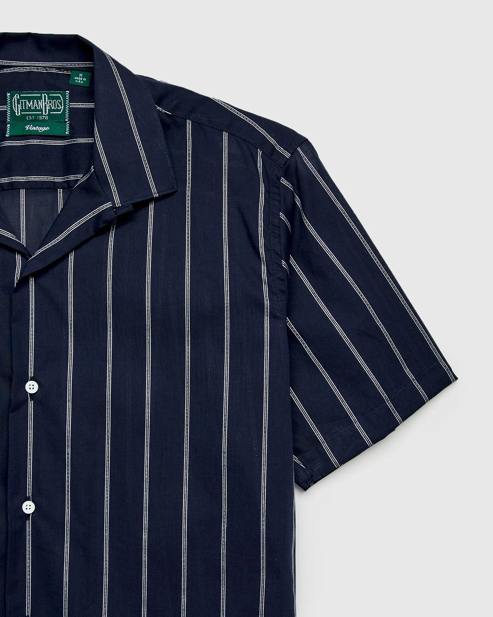 Metallic Voile Stripe Camp Shirt in Navy - Image 4