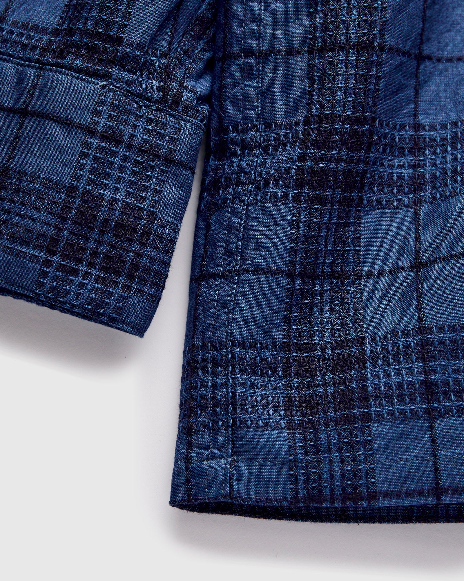 MIL Dobby Plaid Open Collar Shirt in Indigo - Image 7