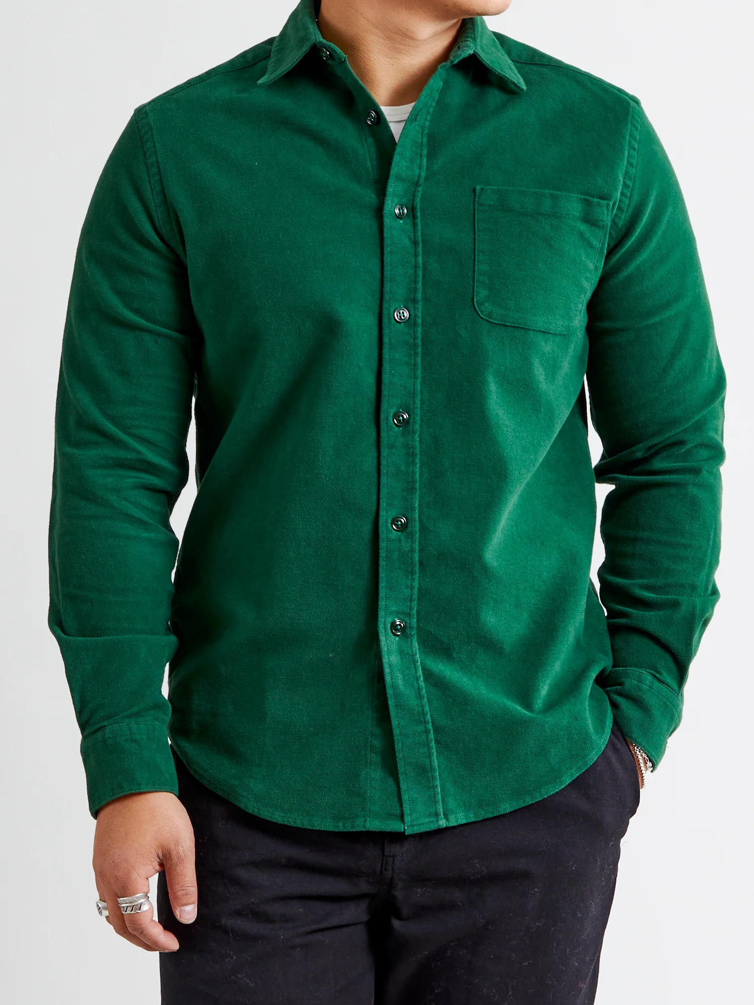 Moleskin Button-Up Shirt in Green - Image 2