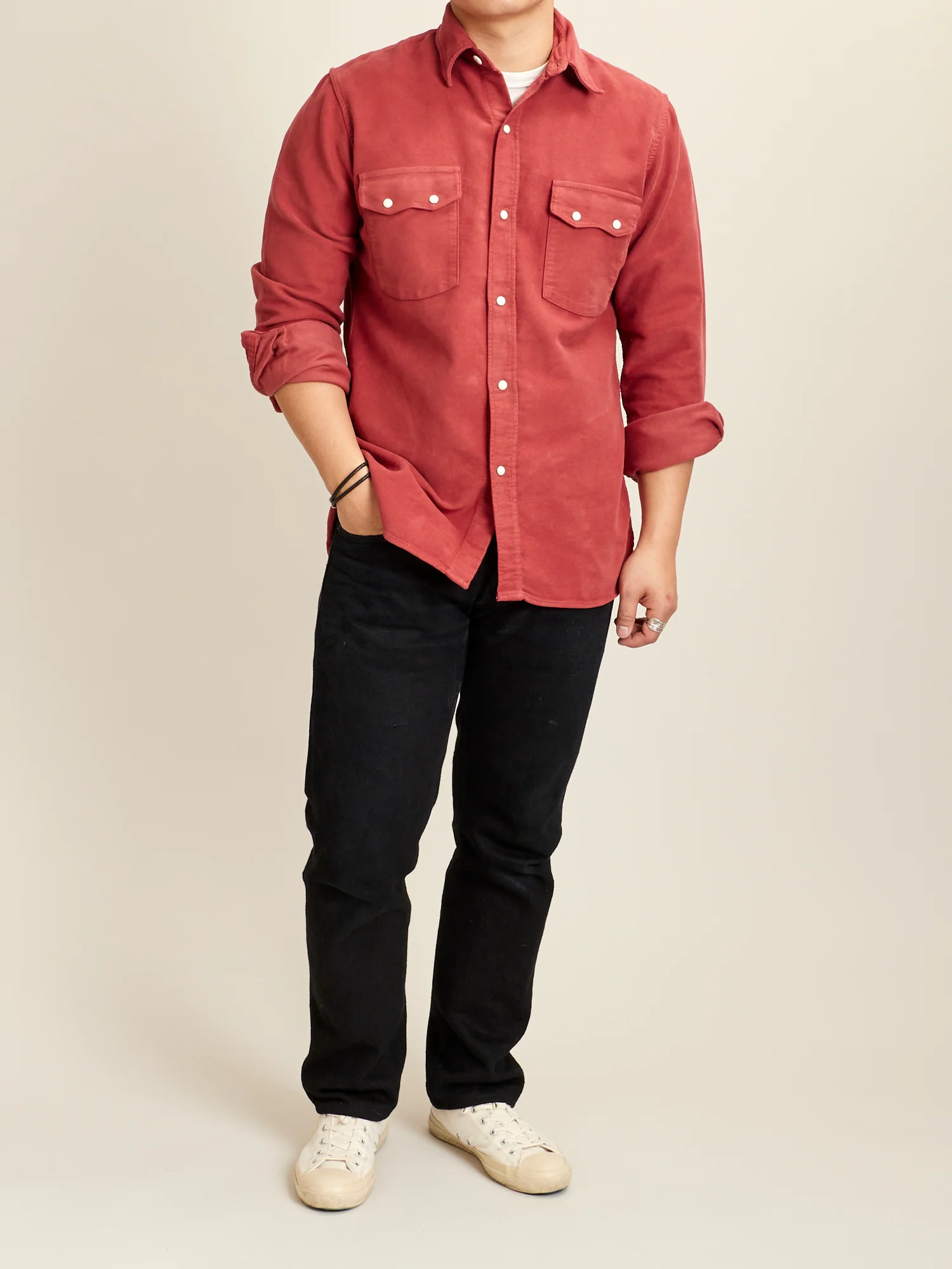 Moleskin Pearl Snap Shirt in Merlot - Image 10