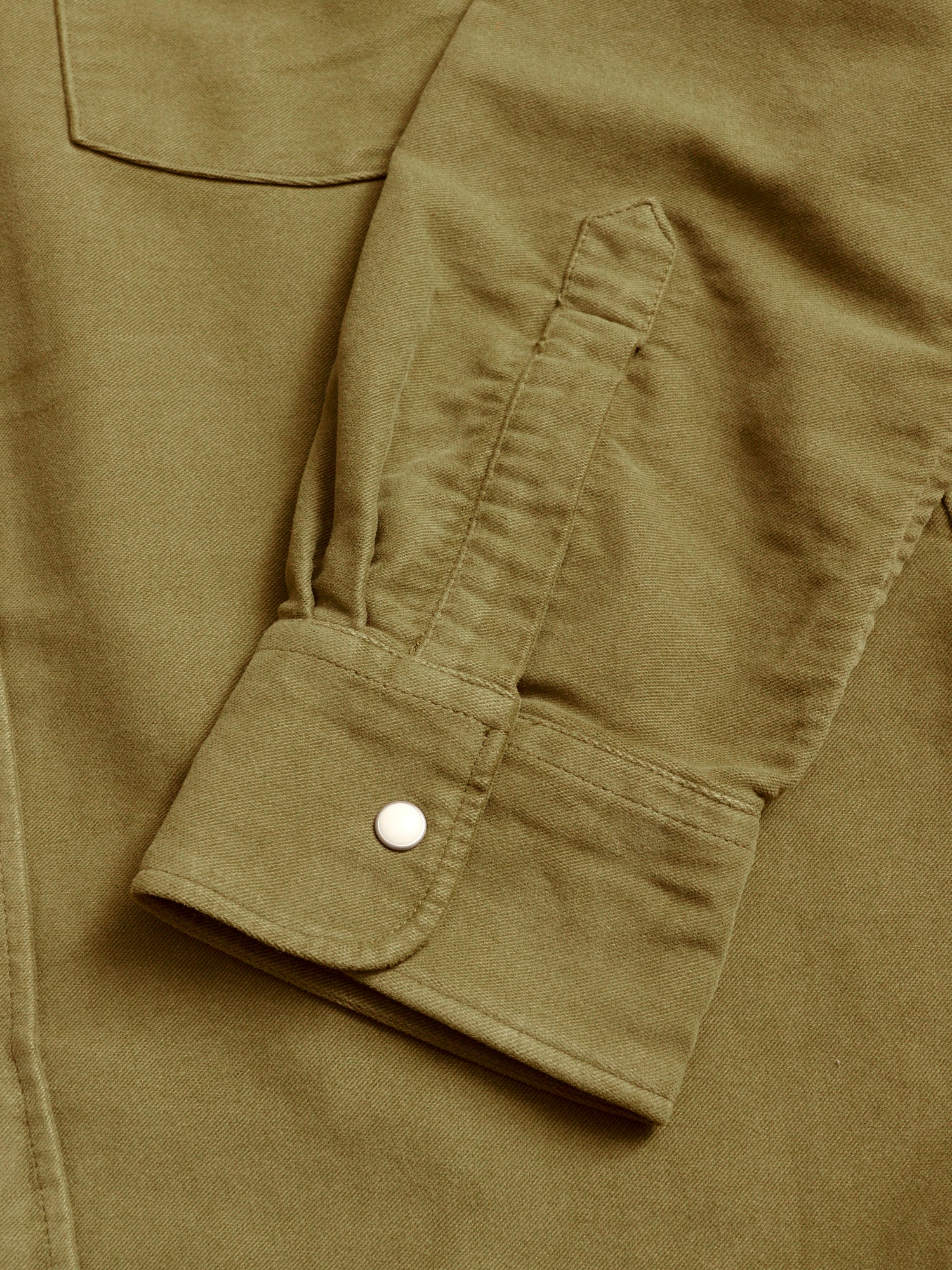 Moleskin Pearl Snap Shirt in Olive - Image 6