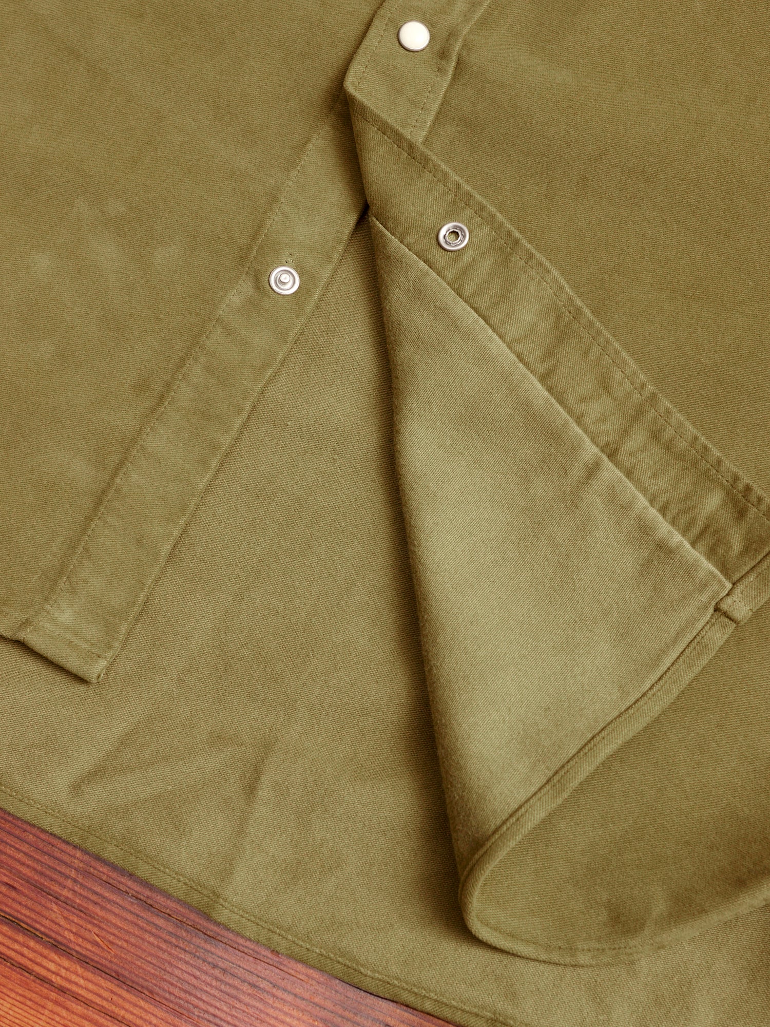 Moleskin Pearl Snap Shirt in Olive - Image 7