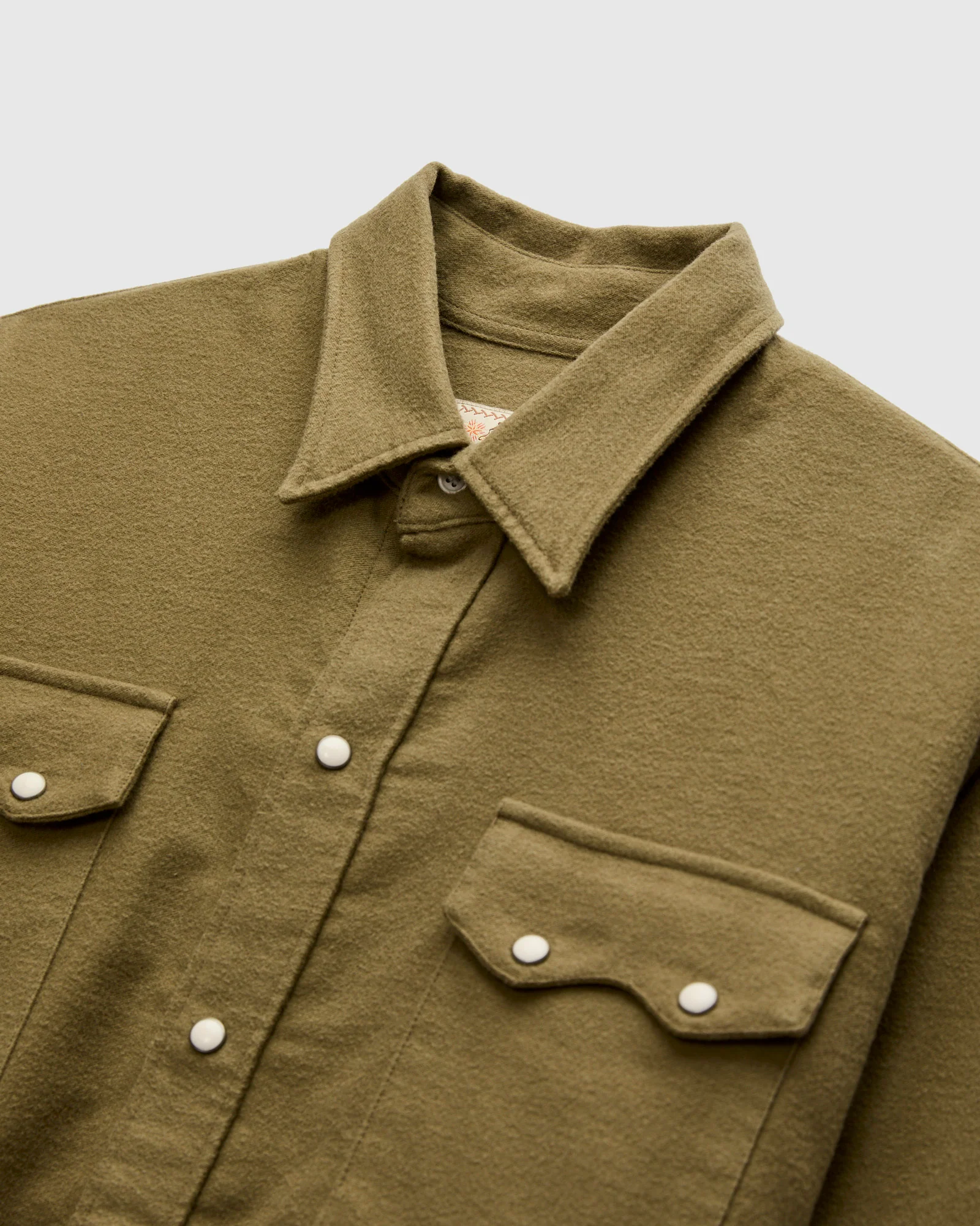 Moleskin Pearl Snap Shirt in Faded Olive - Image 3