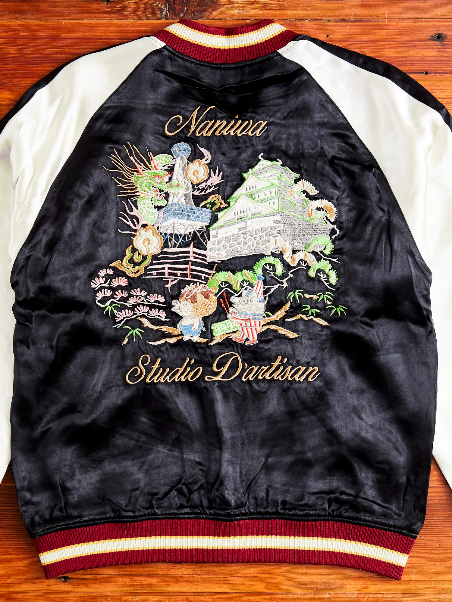 "Naniwa" Reversible Sukajan Souvenir Jacket in Black/Blue - Image 11