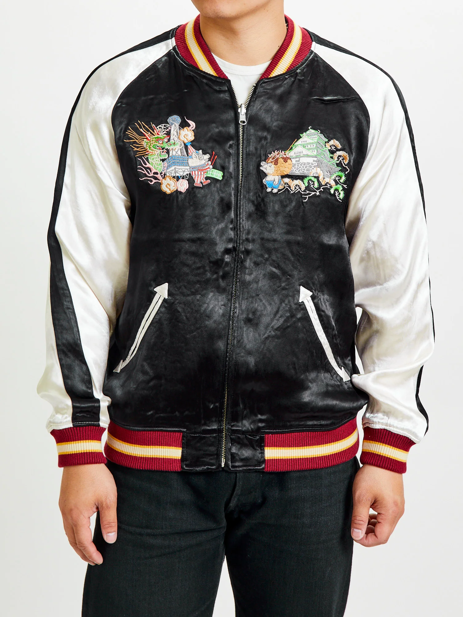 "Naniwa" Reversible Sukajan Souvenir Jacket in Black/Blue - Image 3
