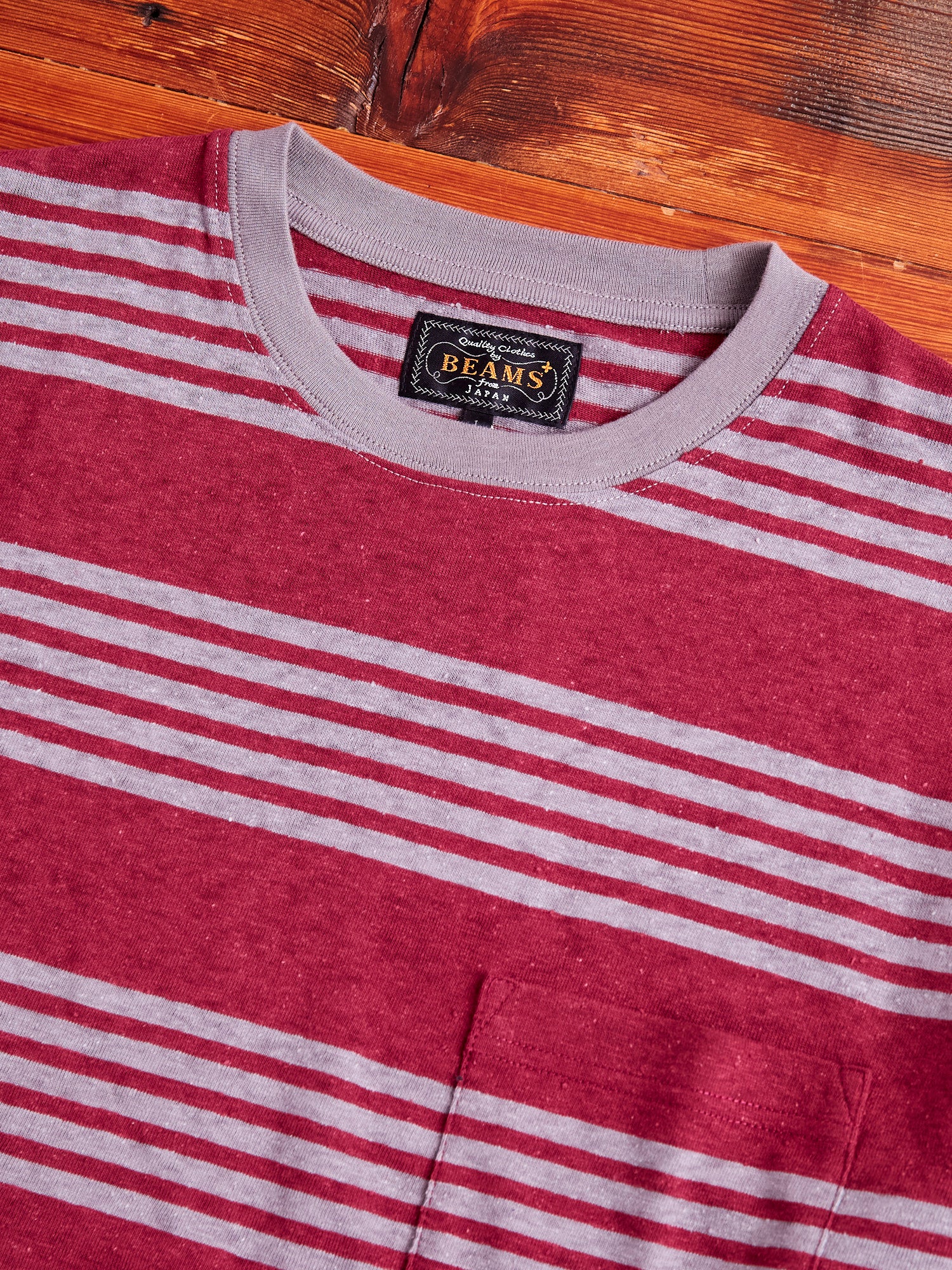 Nep Stripe Pocket T-Shirt in Burgundy - Image 3