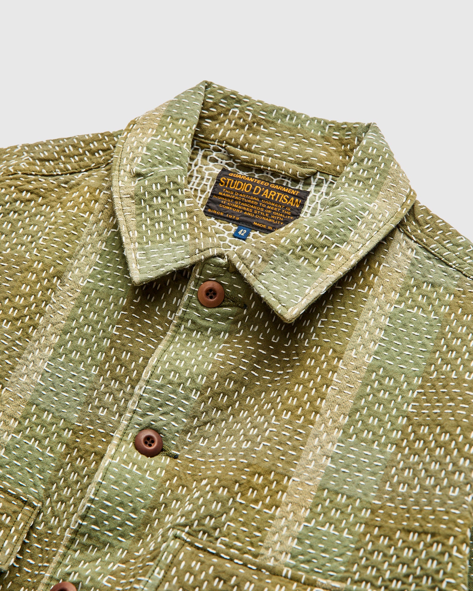 Noragi Sashiko Workshirt in Army - Image 3